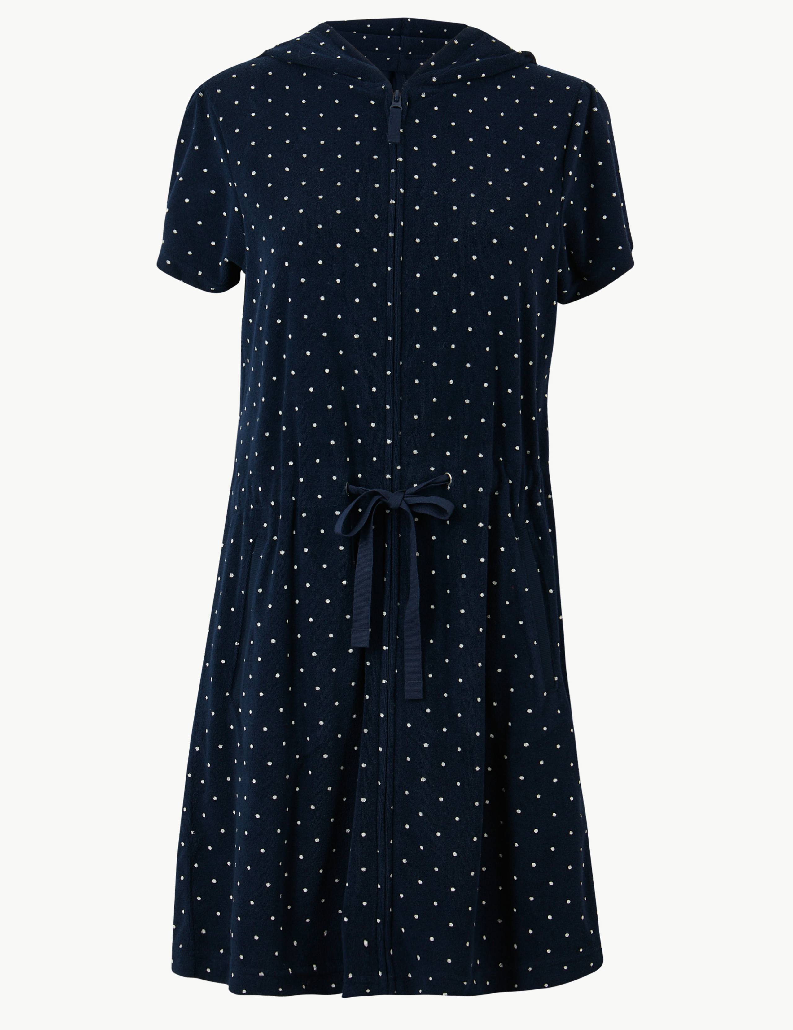Terry Dotted Zip-up Short Dressing Gown 2 of 4