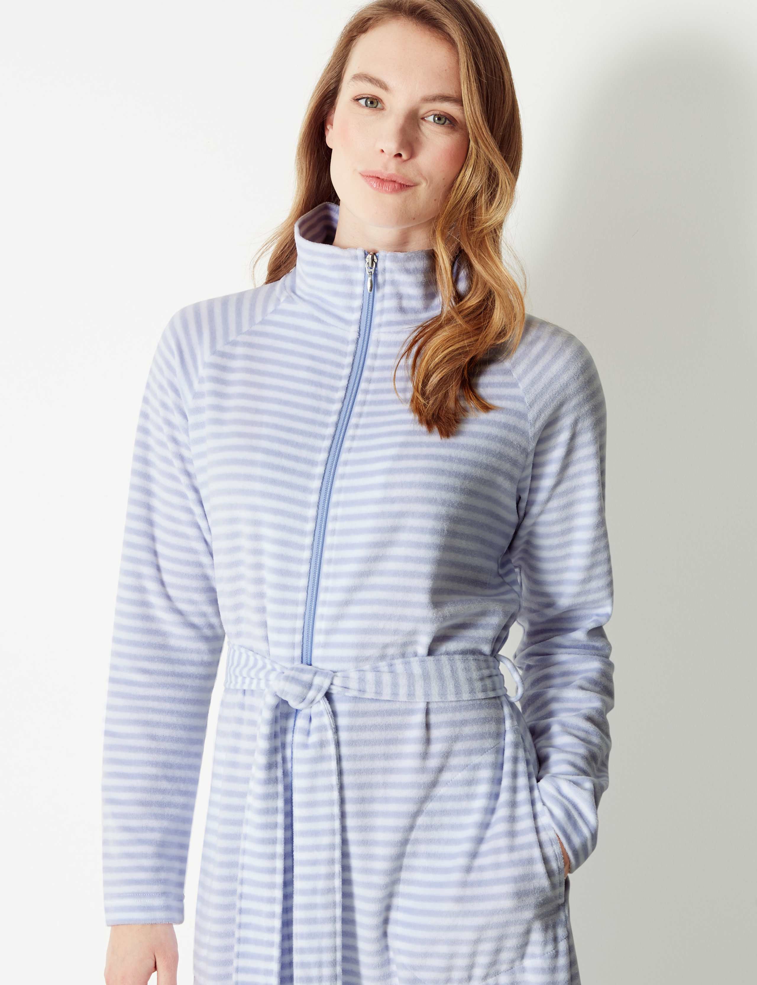 Velour Striped Zip-up Dressing Gown 3 of 4