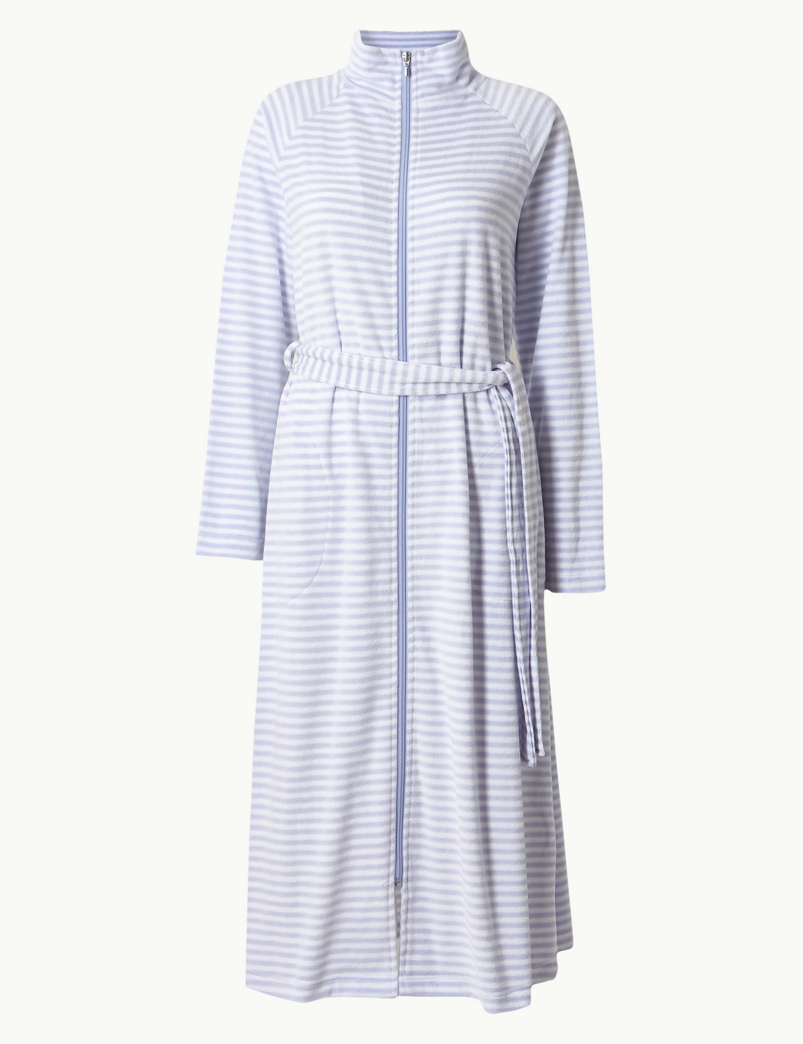 Velour Striped Zip-up Dressing Gown 2 of 4
