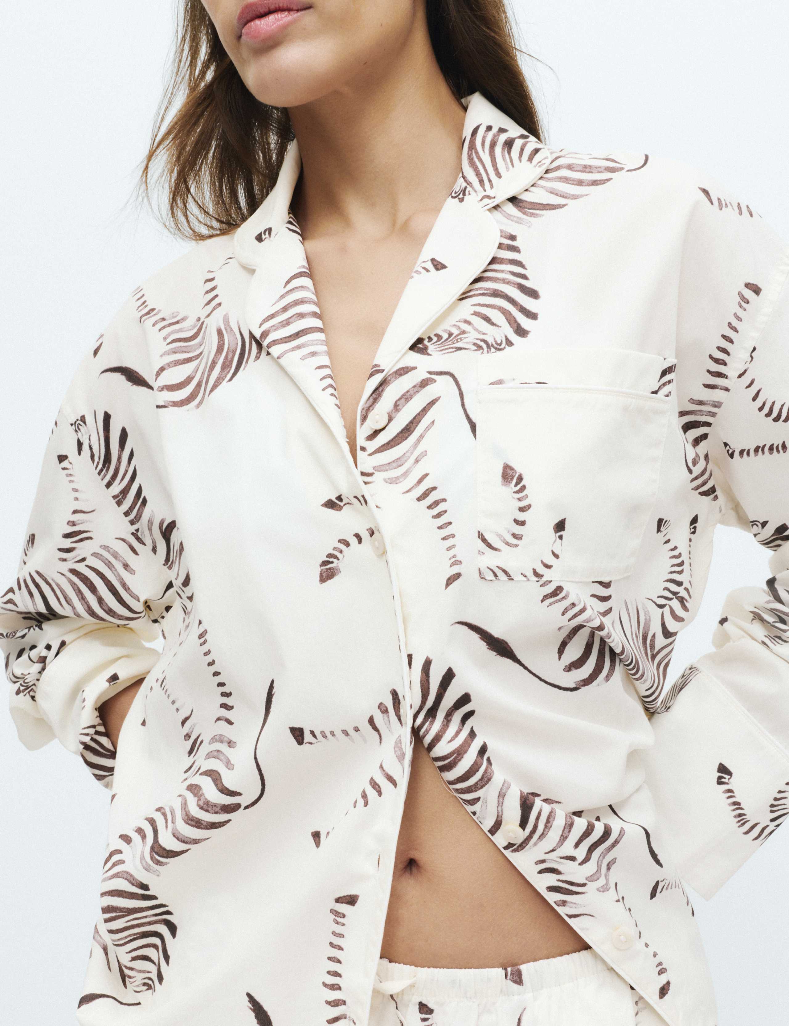 Pure Cotton Poplin Zebra Revere Pyjama Set 3 of 5