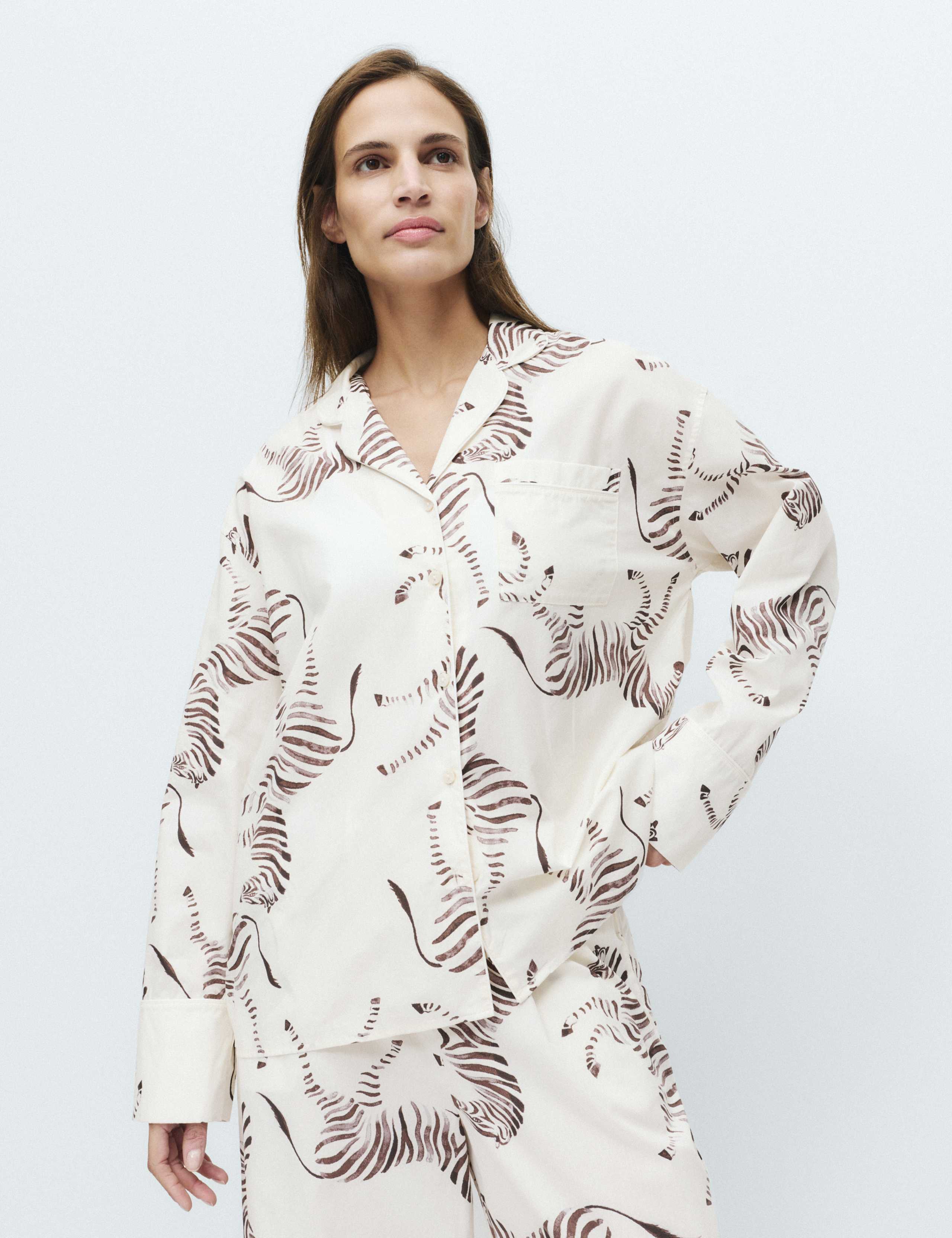 Pure Cotton Poplin Zebra Revere Pyjama Set 5 of 5