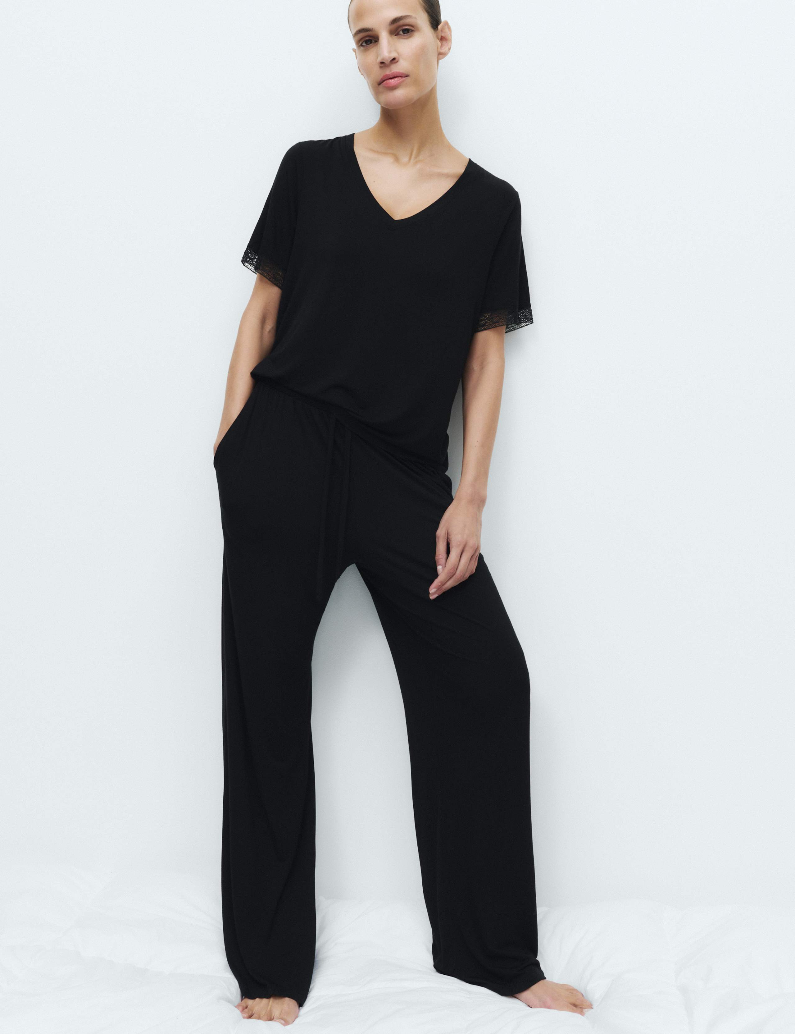 Lace Trim Wide Leg Pyjama Set 1 of 5