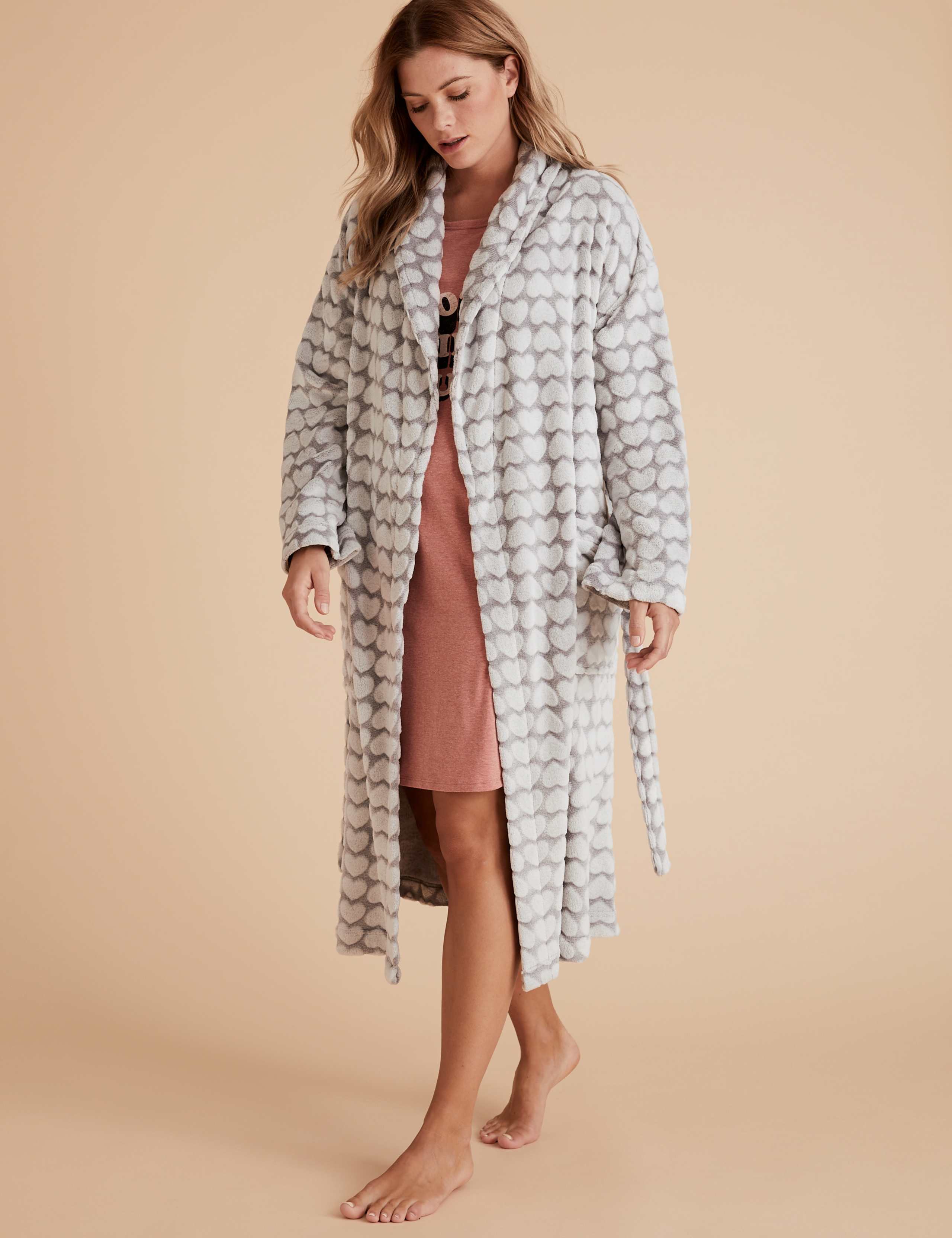 Fleece Heart Print Dressing Gown 1 of 4