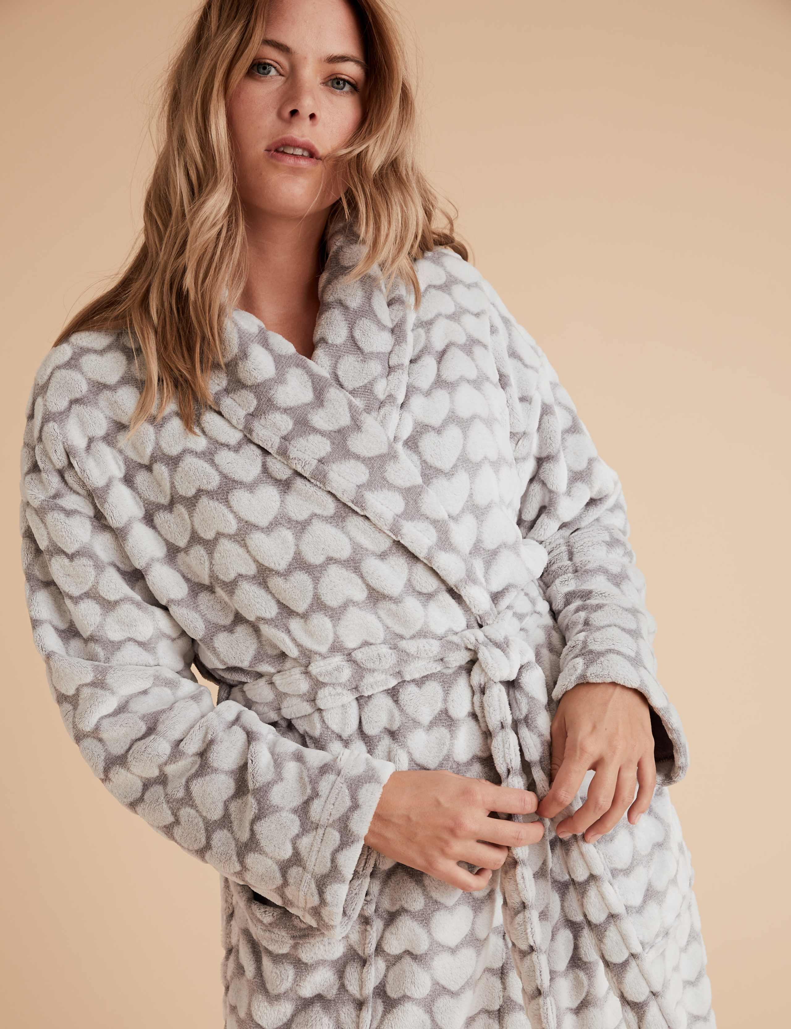 Fleece Heart Print Dressing Gown 3 of 4