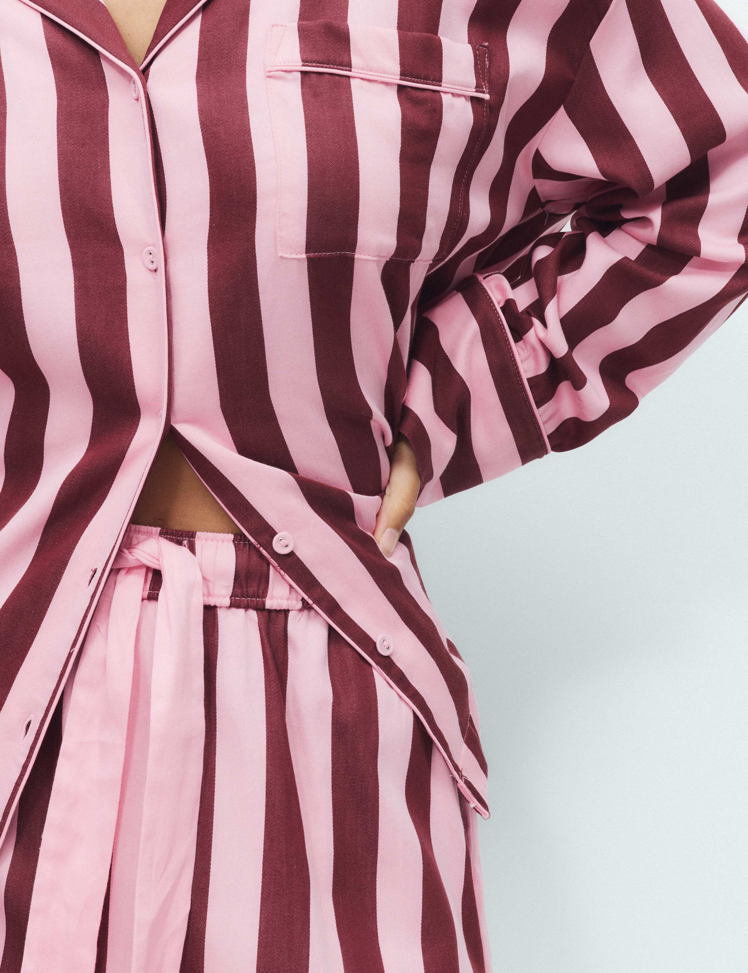 Cotton Sateen Stripe Long Sleeve Revere Pyjama Set 4 of 6