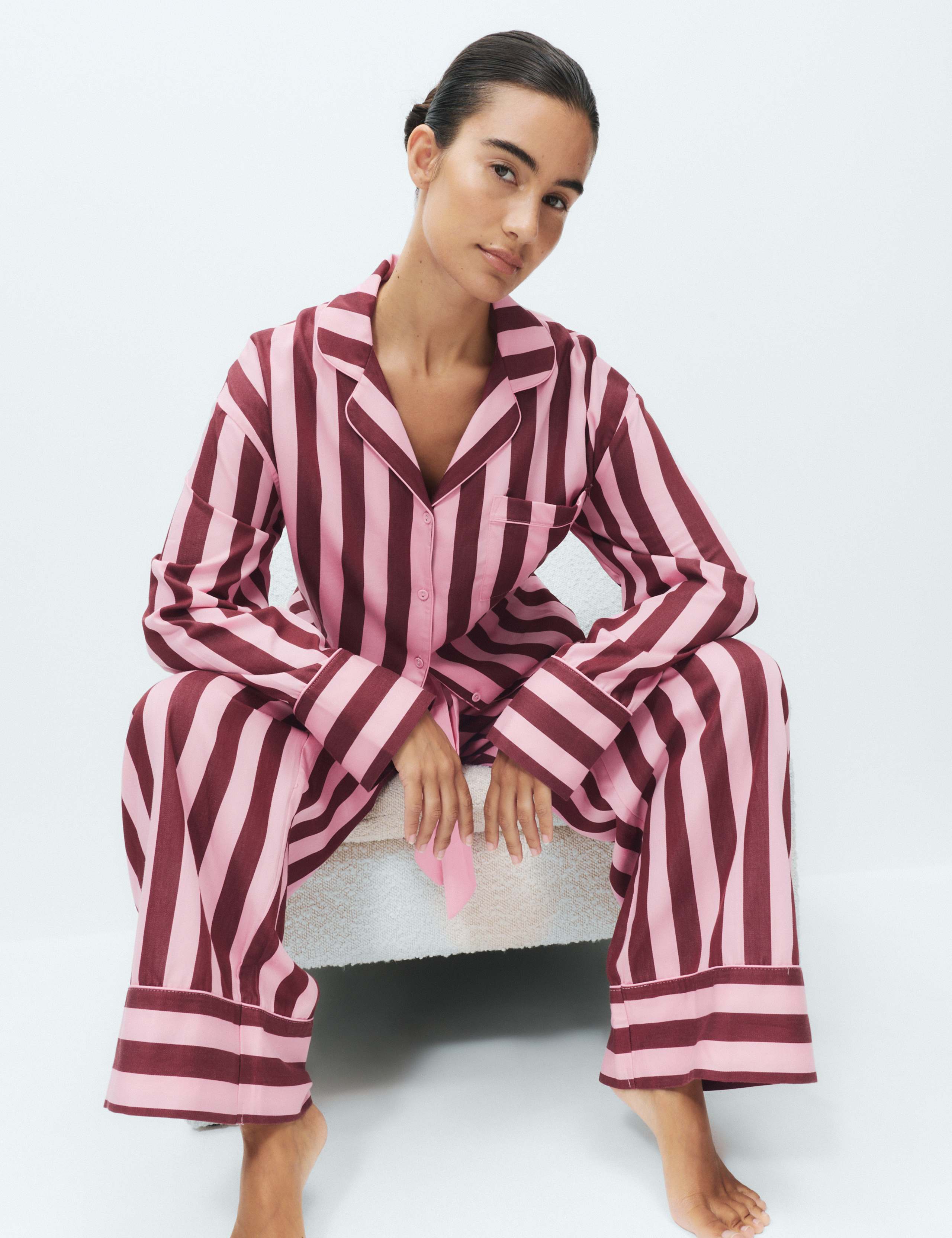 Cotton Sateen Stripe Long Sleeve Revere Pyjama Set 5 of 6