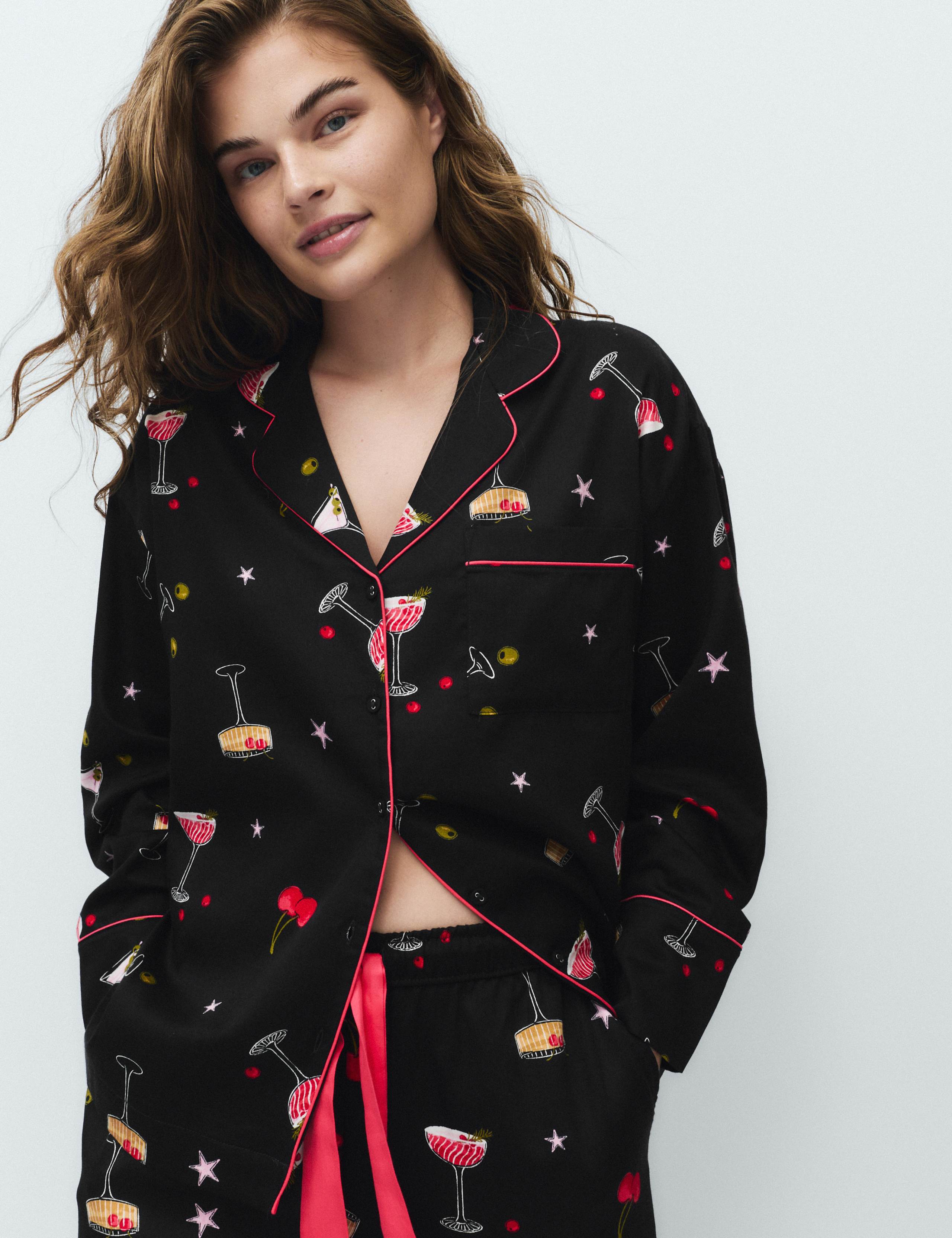 Pure Cotton Sateen Cocktail Print Pyjama Set 3 of 5