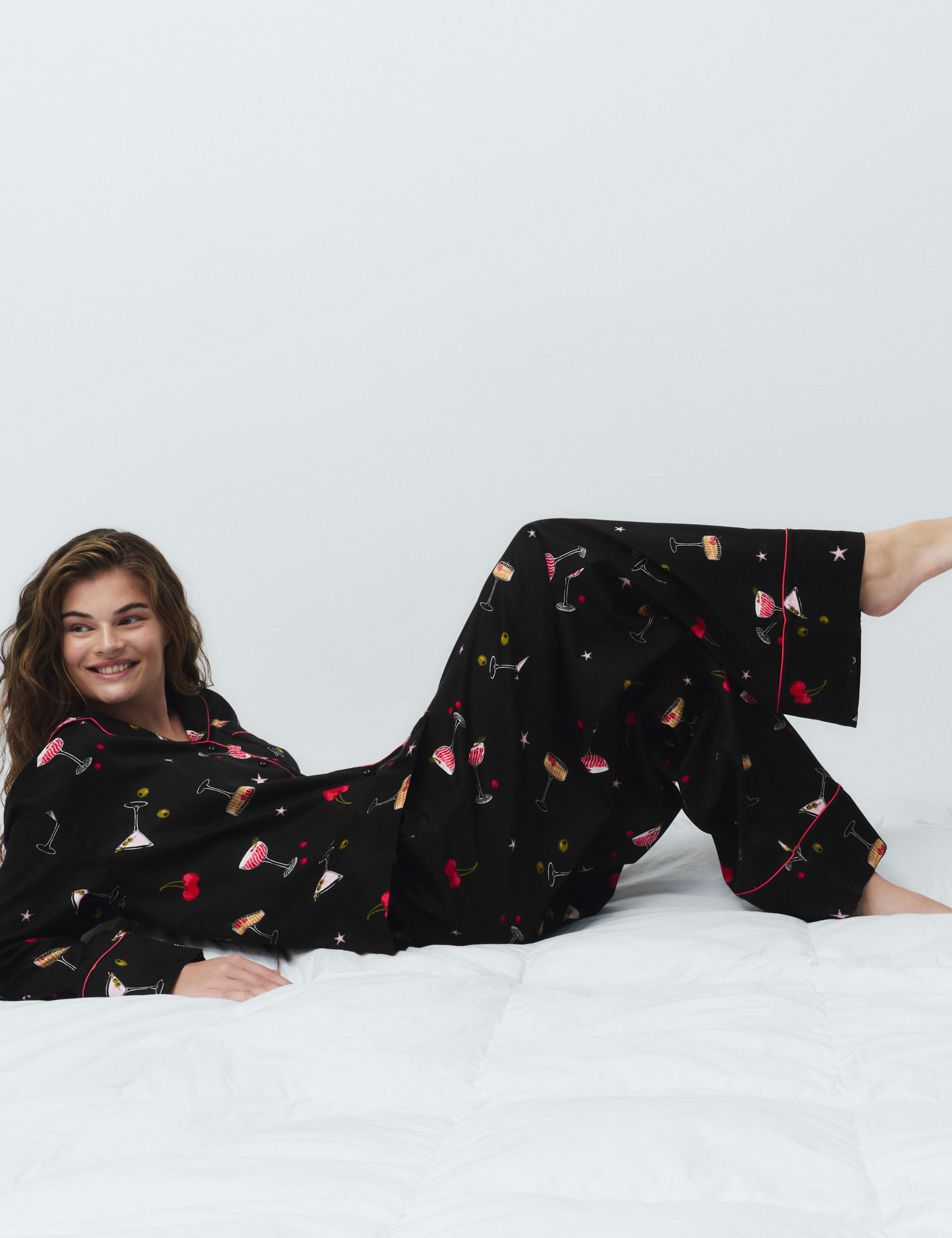 Pure Cotton Sateen Cocktail Print Pyjama Set 5 of 5
