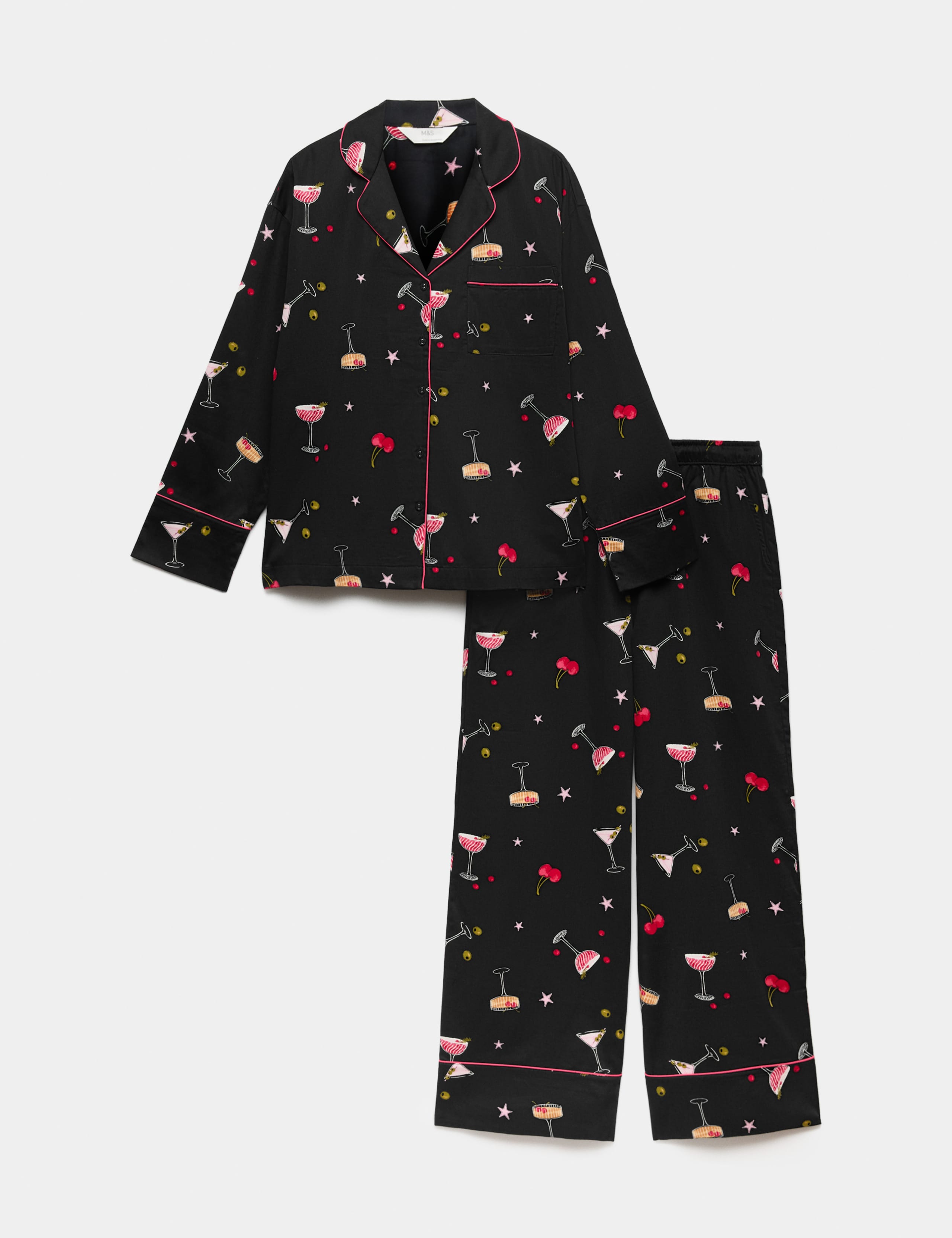 Pure Cotton Sateen Cocktail Print Pyjama Set 2 of 5