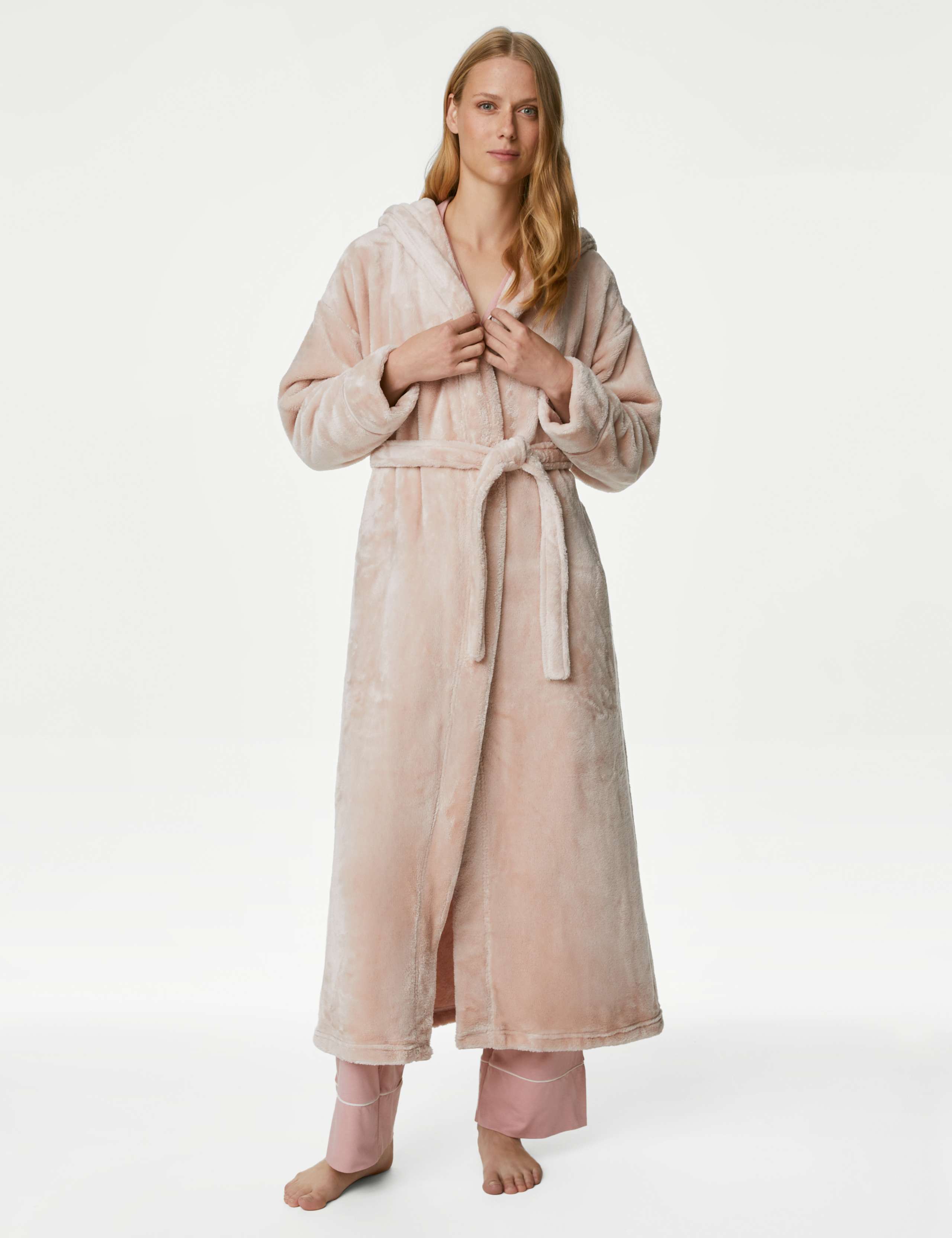 Fleece Hooded Long Dressing Gown 1 of 7