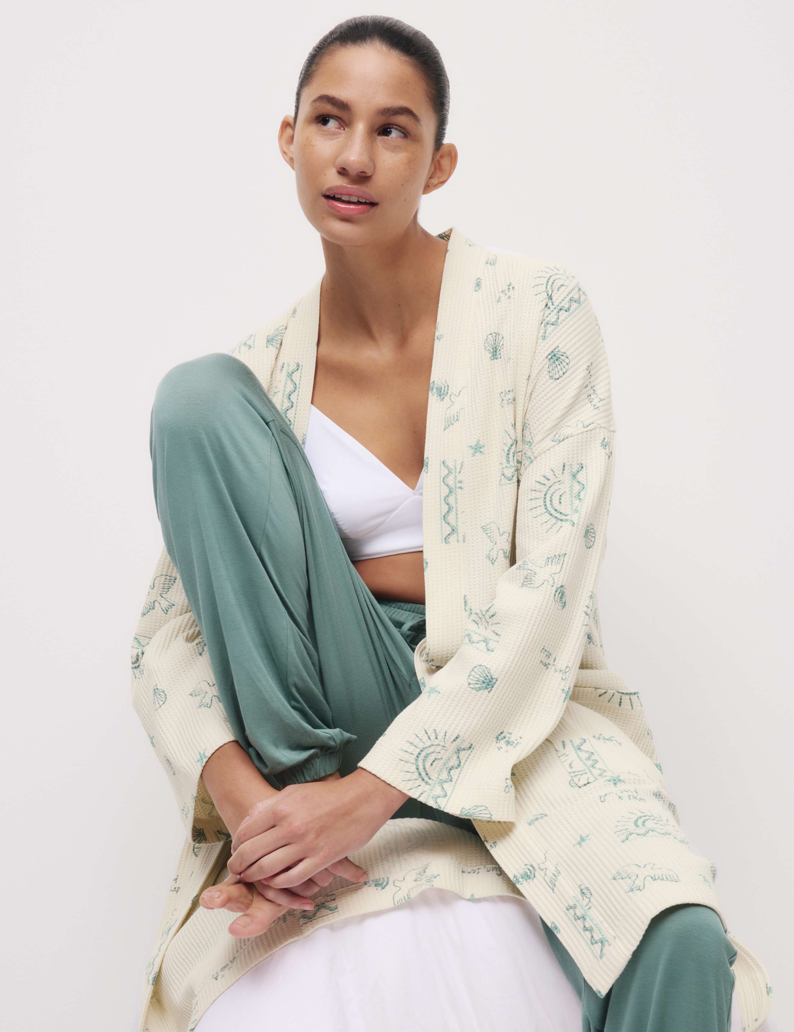 Cotton Rich Printed Waffle Dressing Gown 3 of 6