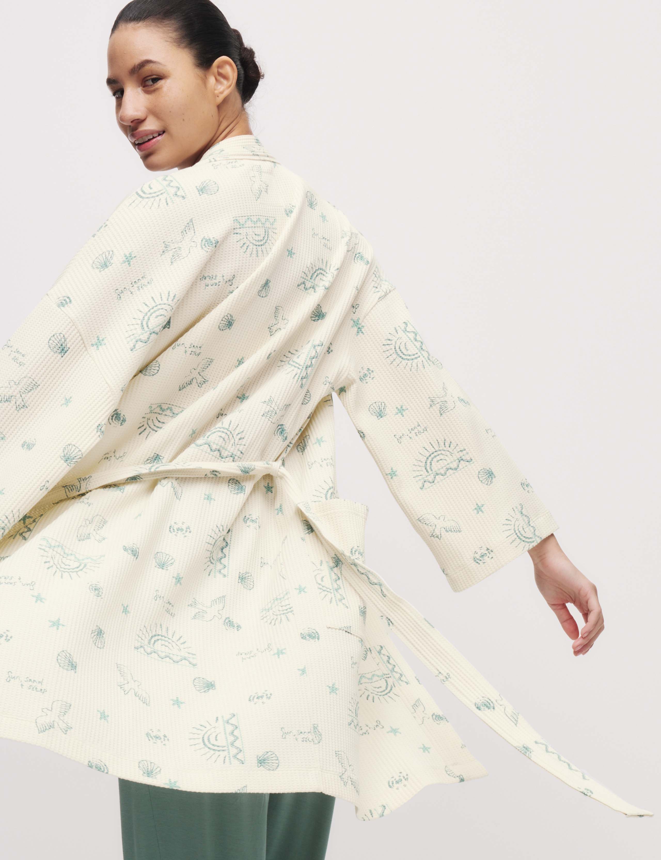 Cotton Rich Printed Waffle Dressing Gown 4 of 6