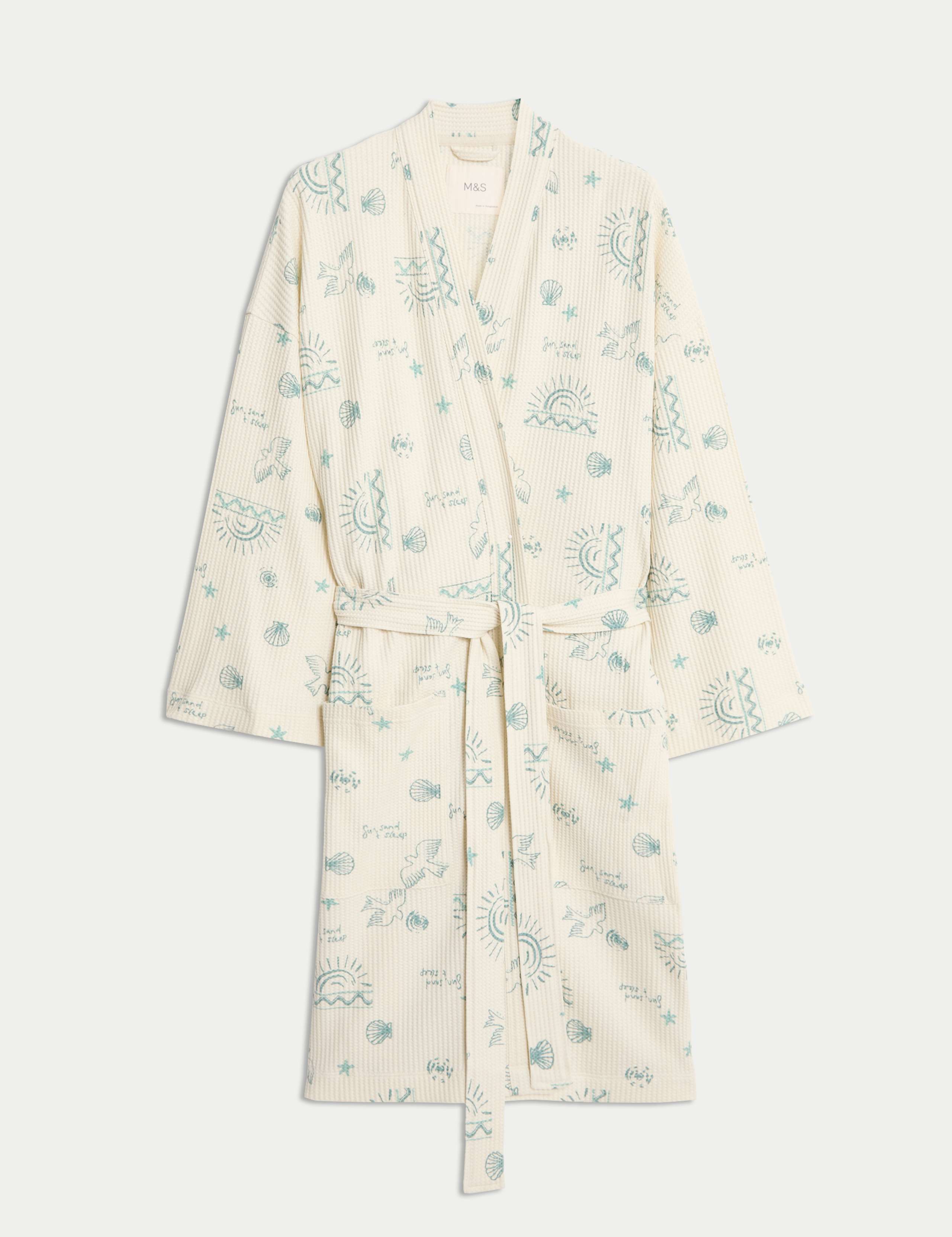 Cotton Rich Printed Waffle Dressing Gown 2 of 6