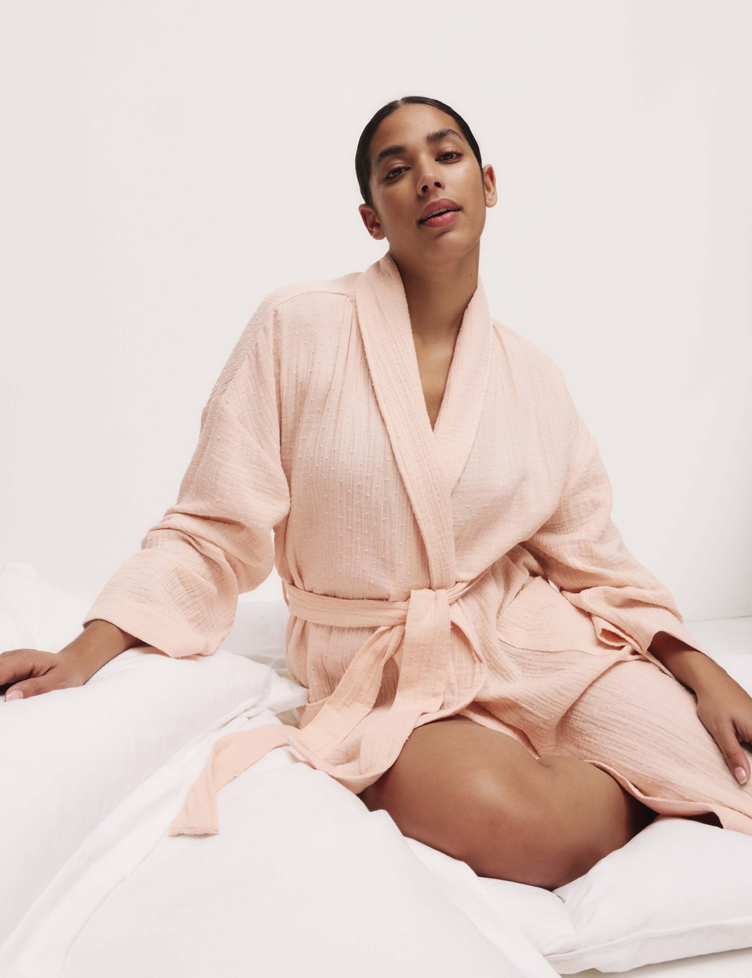 Pure Cotton Muslin Dobby Dressing Gown 3 of 4