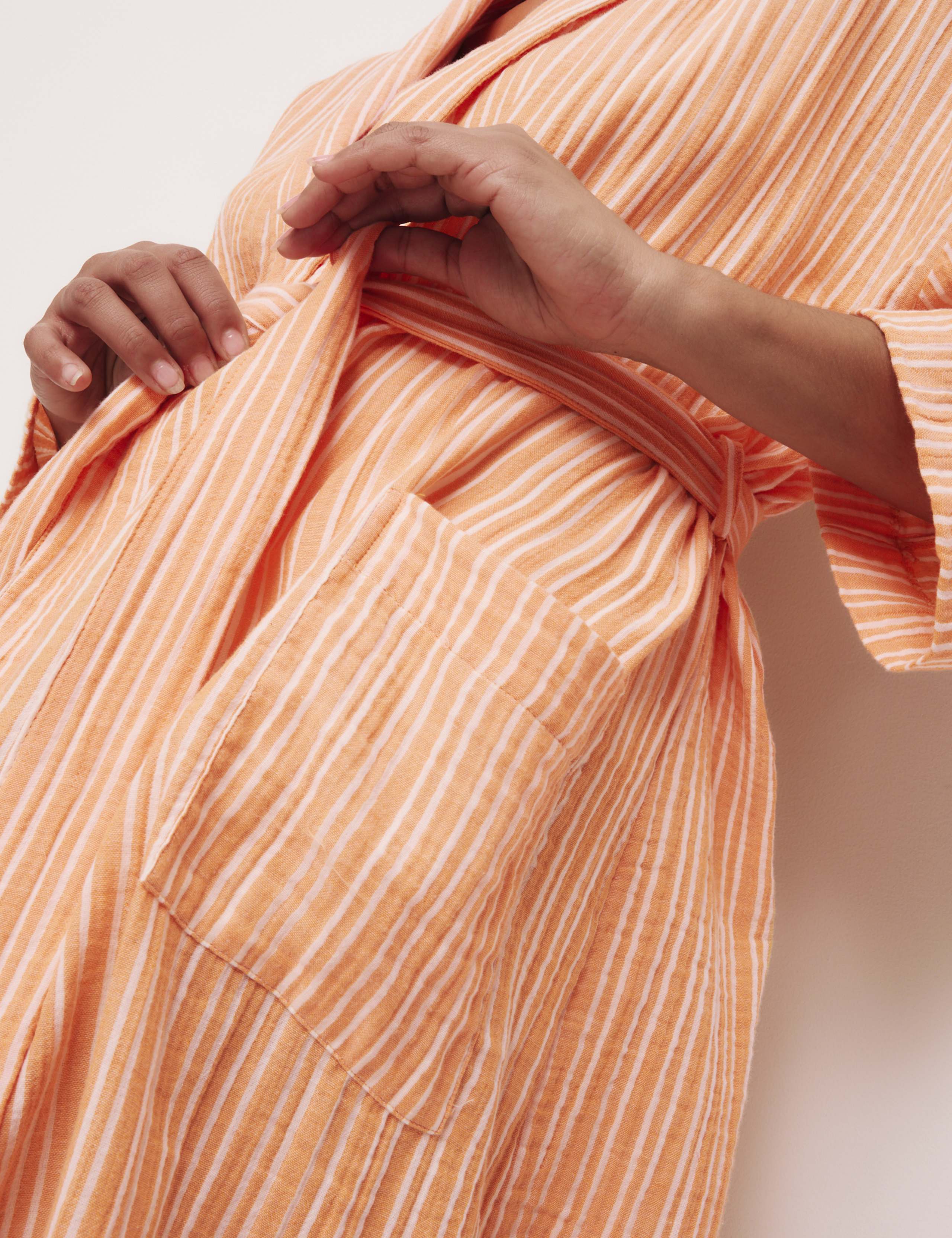 Pure Cotton Muslin Striped Dressing Gown 4 of 5