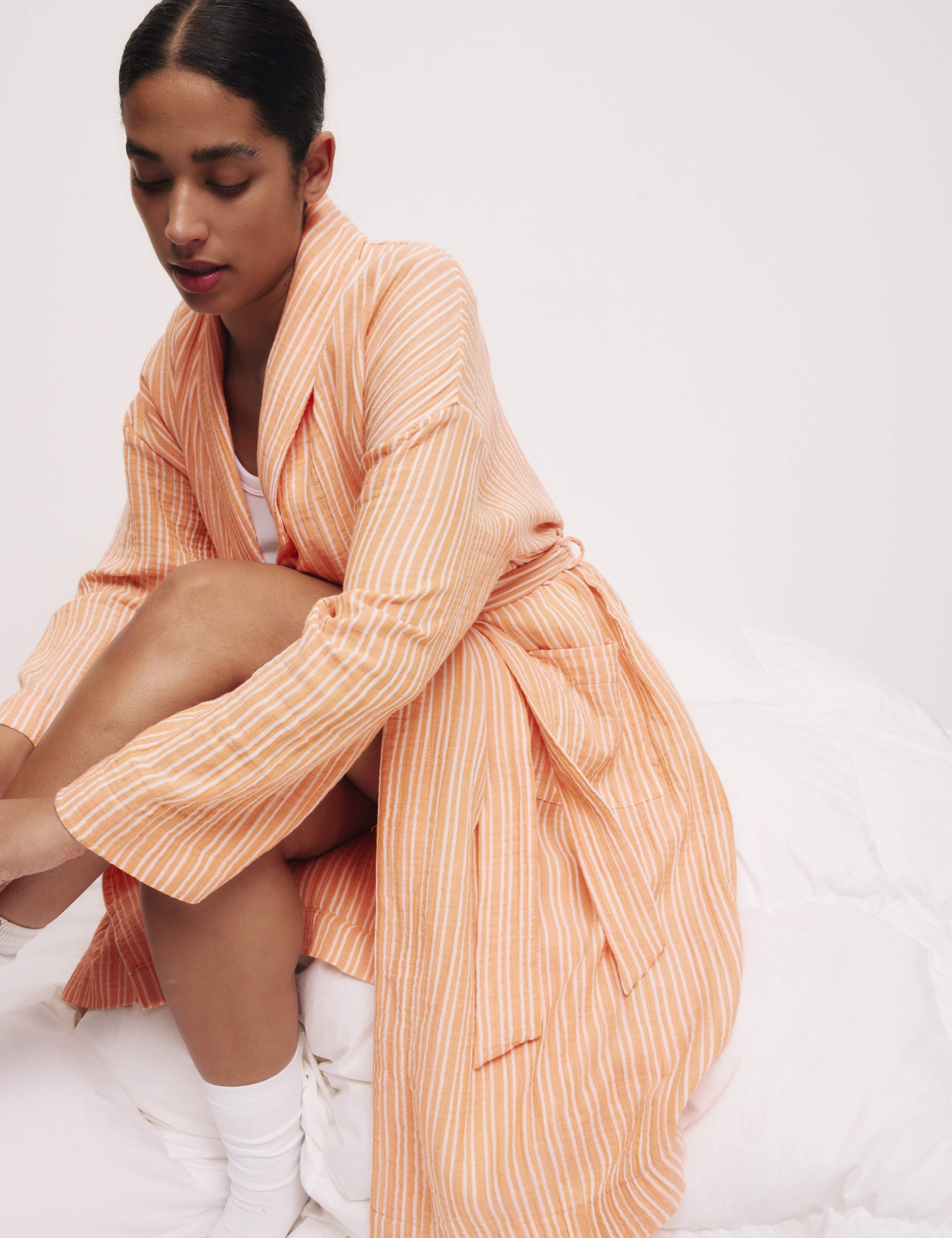 Pure Cotton Muslin Striped Dressing Gown 5 of 5