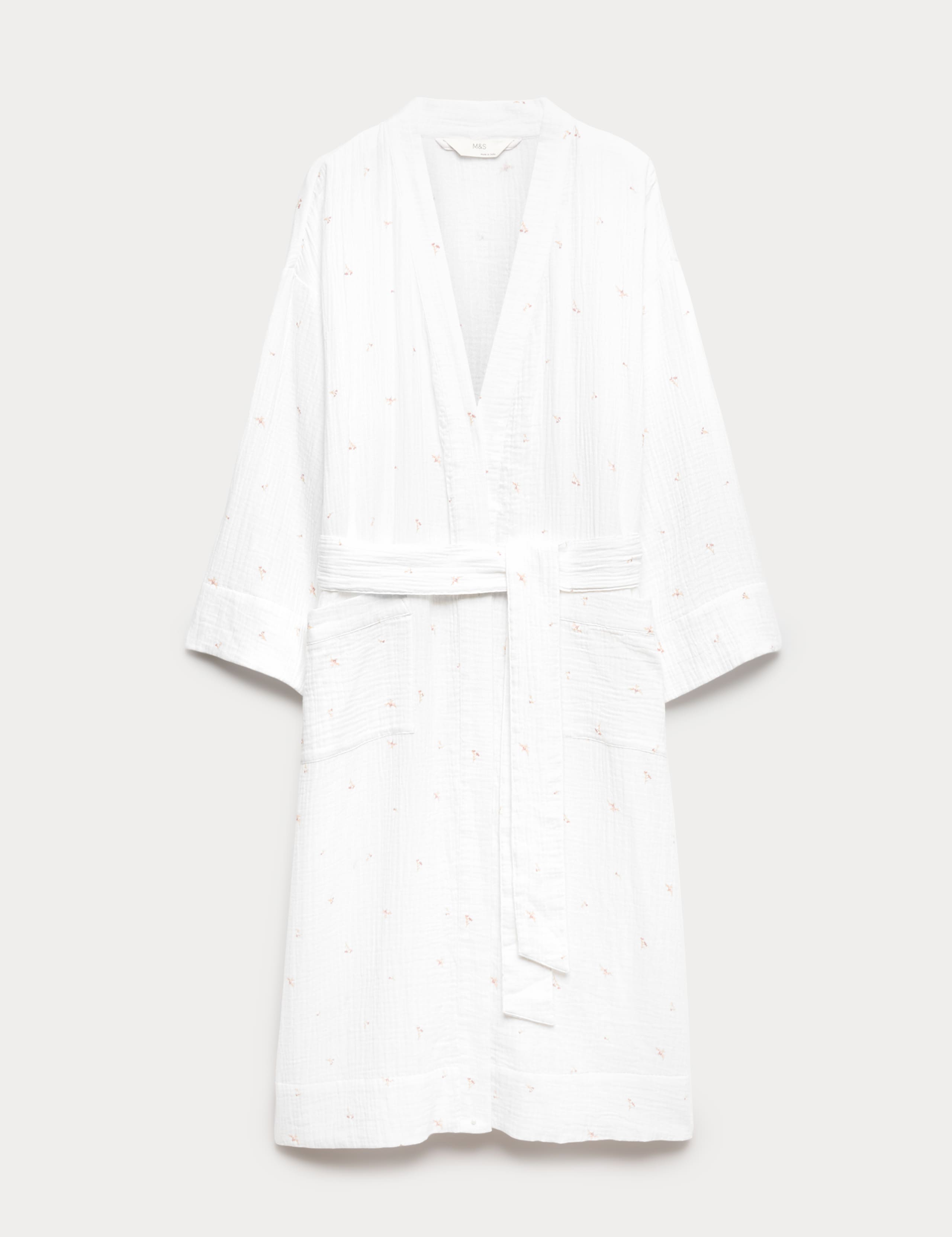 Pure Cotton Muslin Floral Dressing Gown 2 of 5