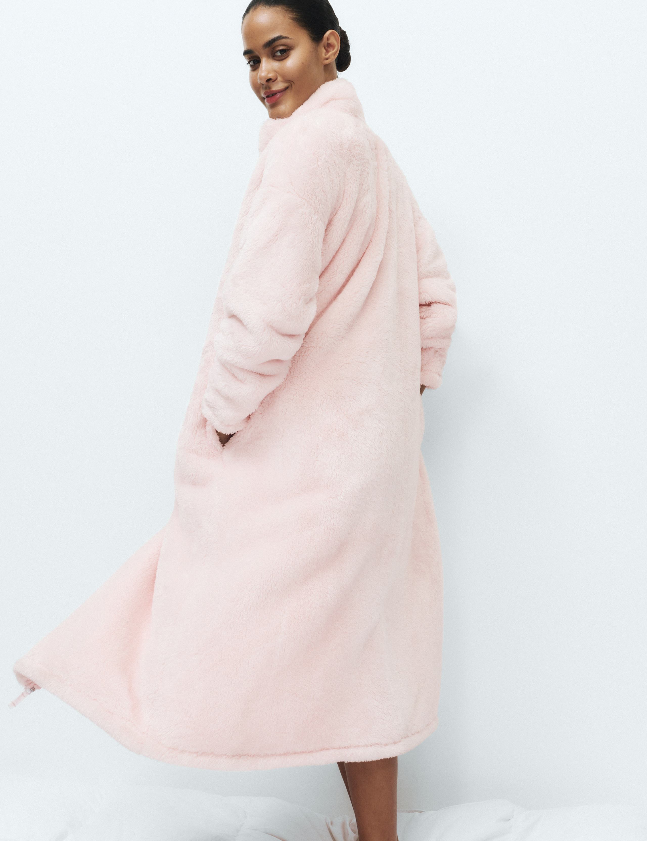 Long Pile Fleece Zip Through Dressing Gown 5 of 5