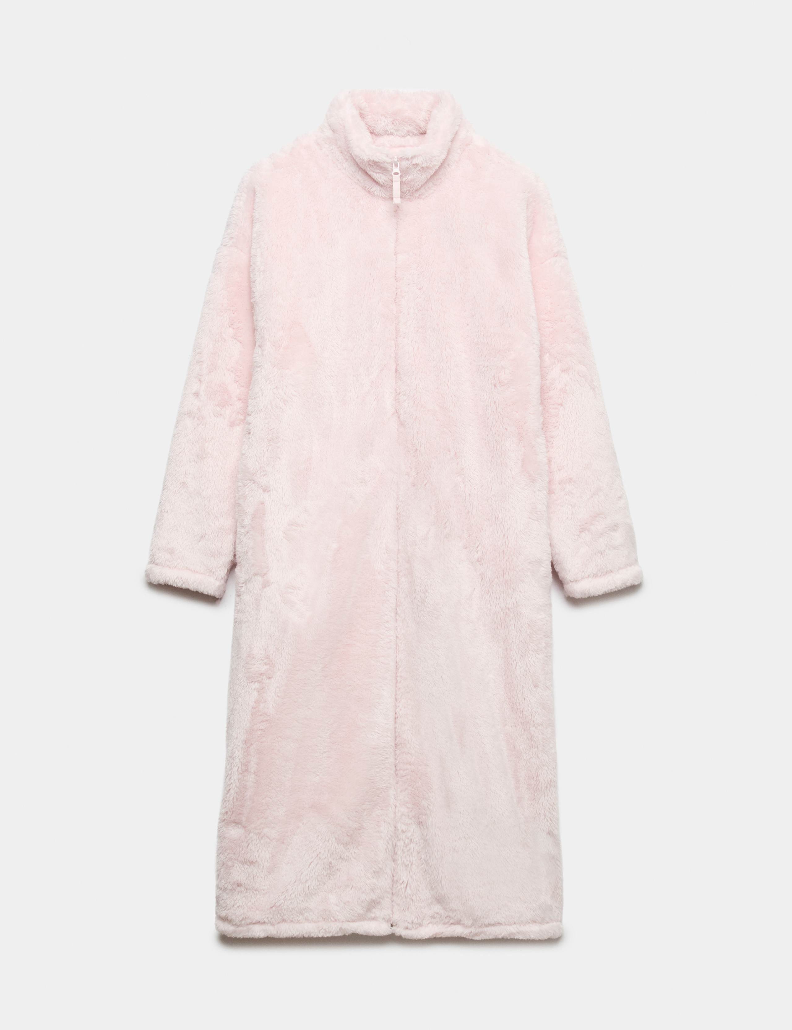 Long Pile Fleece Zip Through Dressing Gown 2 of 5