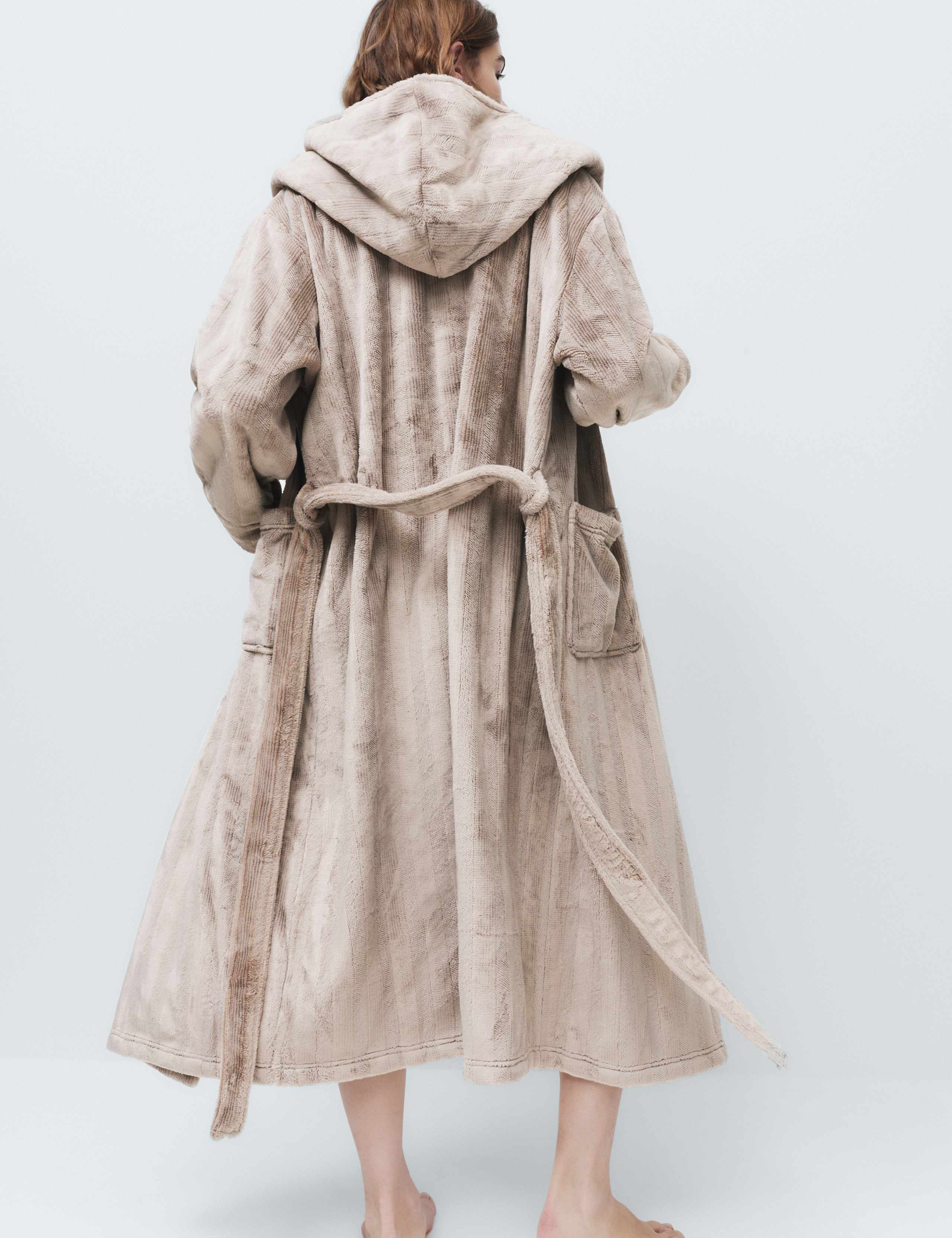 Textured Striped Hooded Dressing Gown 4 of 6