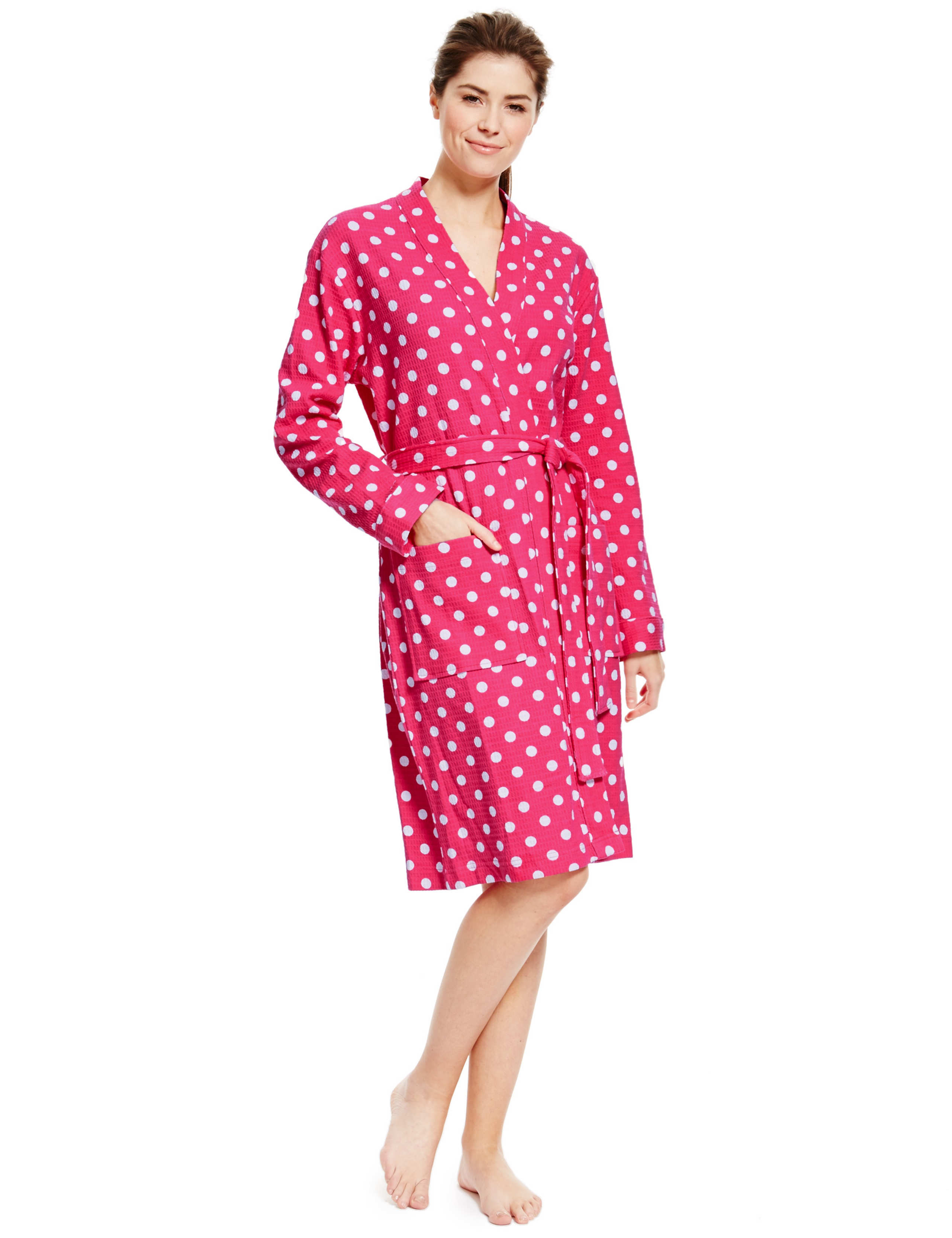 Pure Cotton Spotted Waffle Dressing Gown 1 of 4