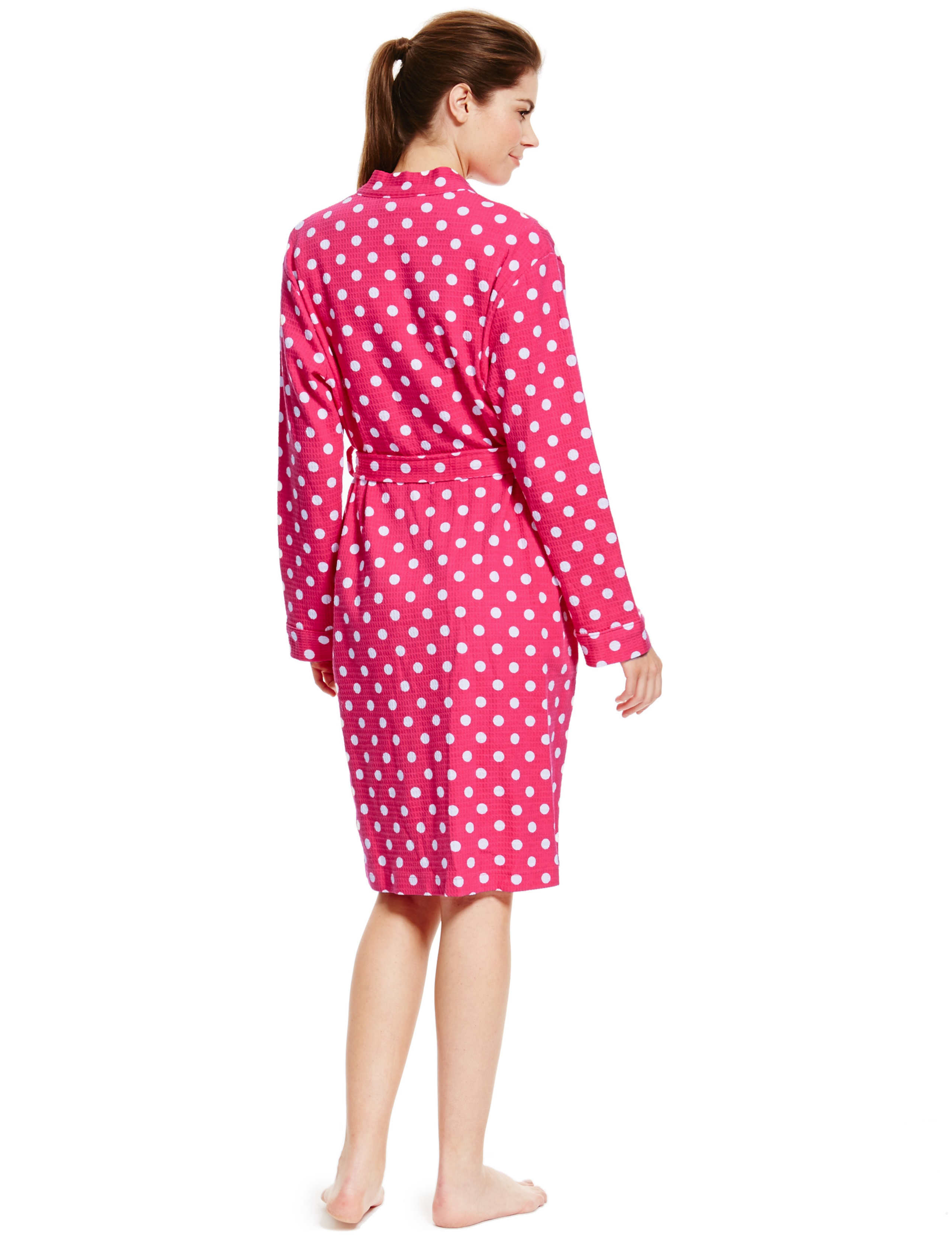 Pure Cotton Spotted Waffle Dressing Gown 4 of 4