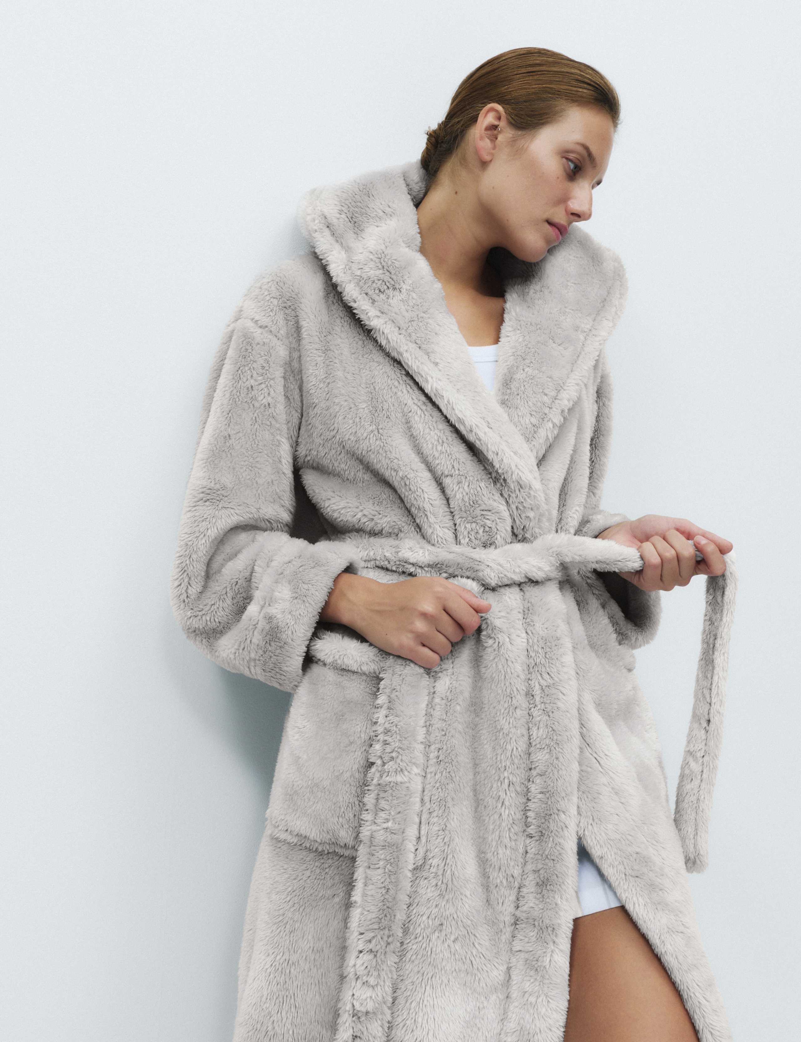 Long Pile Hooded Dressing Gown 4 of 5