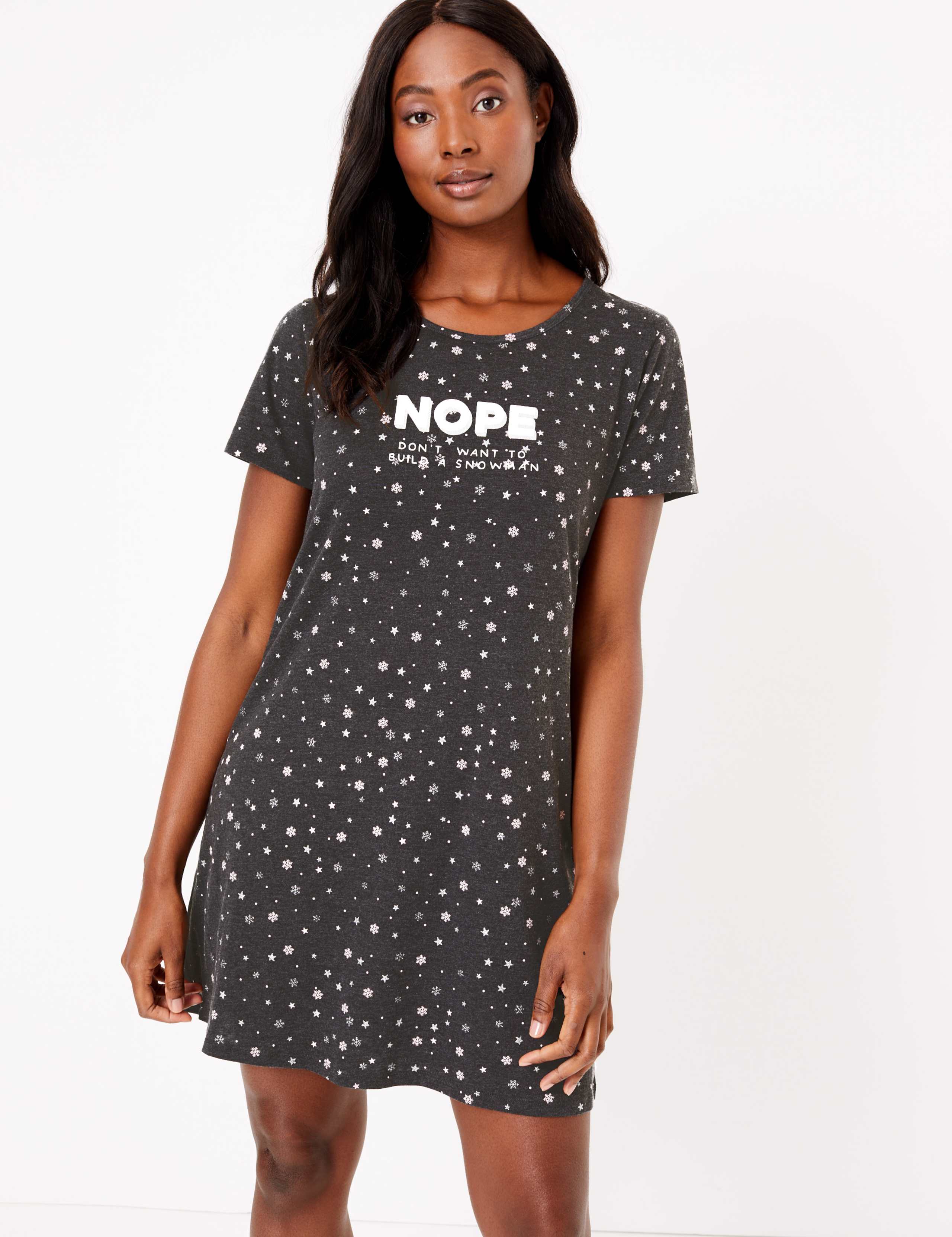 Nope Snowman Slogan Short Nightdress 1 of 4