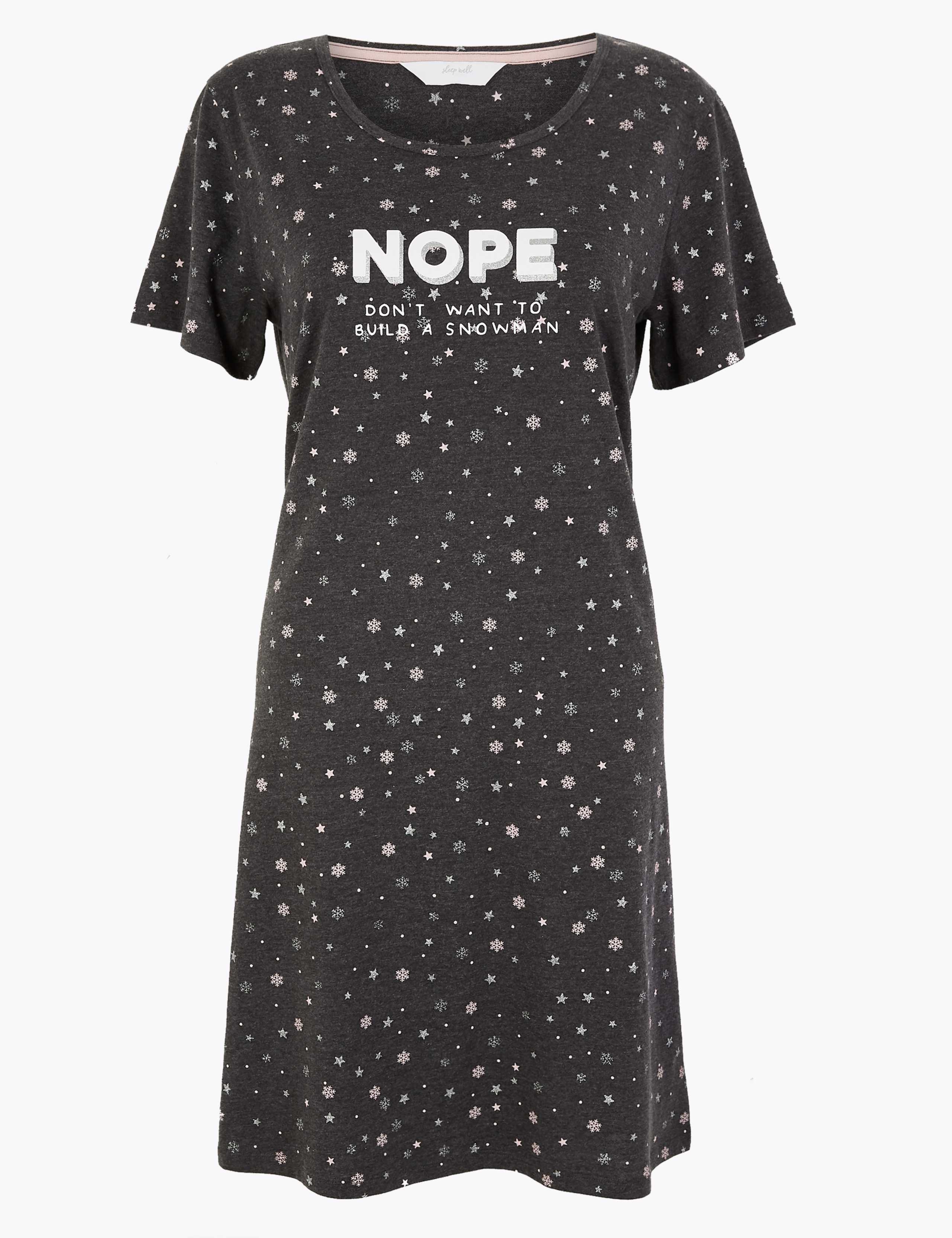 Nope Snowman Slogan Short Nightdress 2 of 4