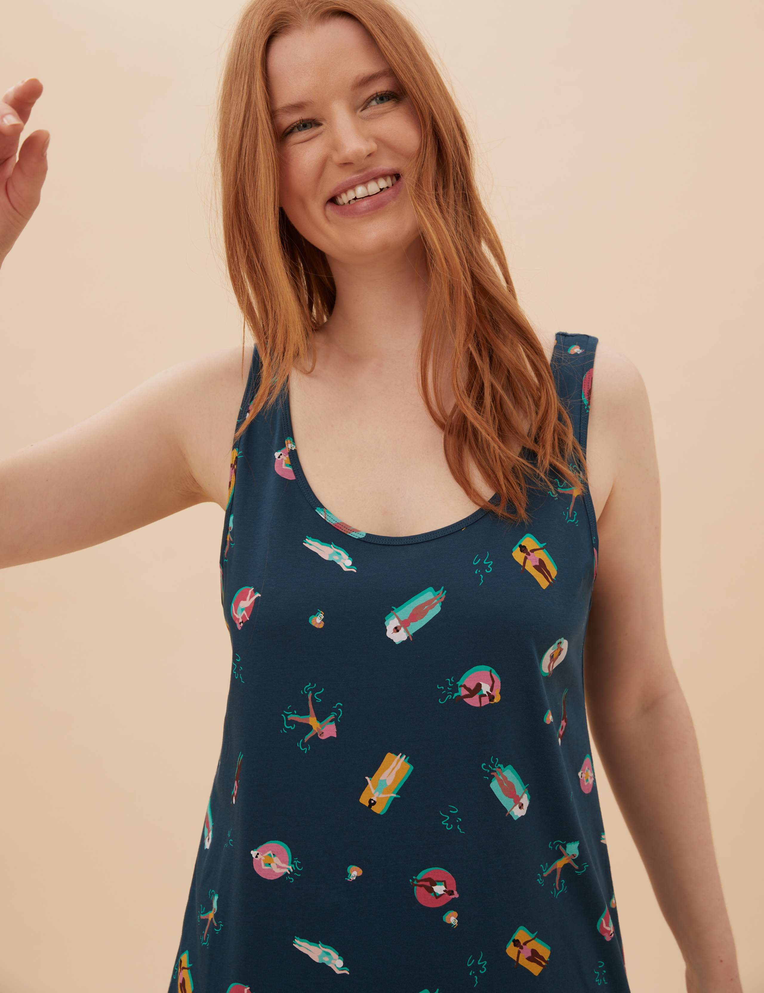 Pure Cotton Pool Print Short Nightdress 1 of 4
