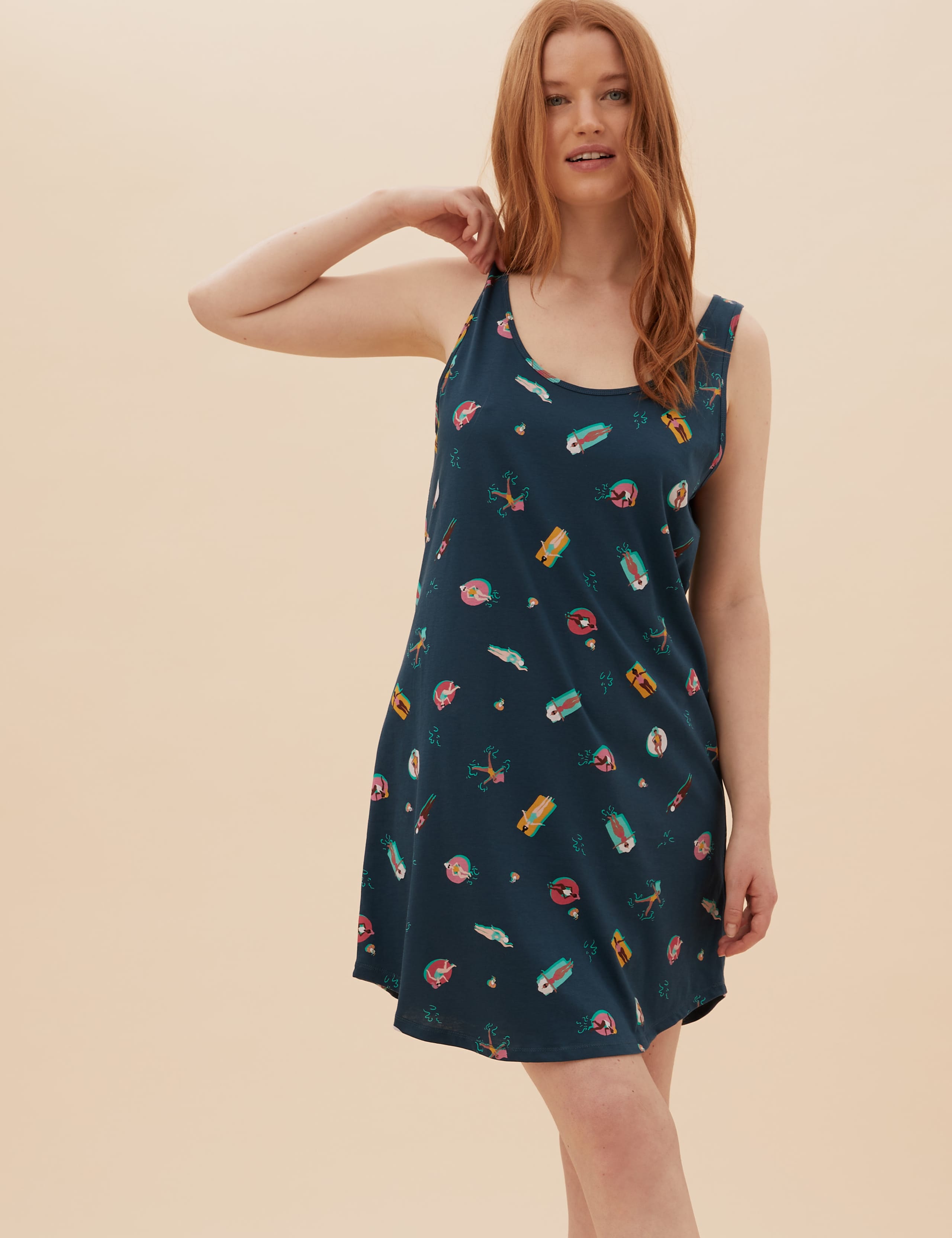 Pure Cotton Pool Print Short Nightdress 3 of 4