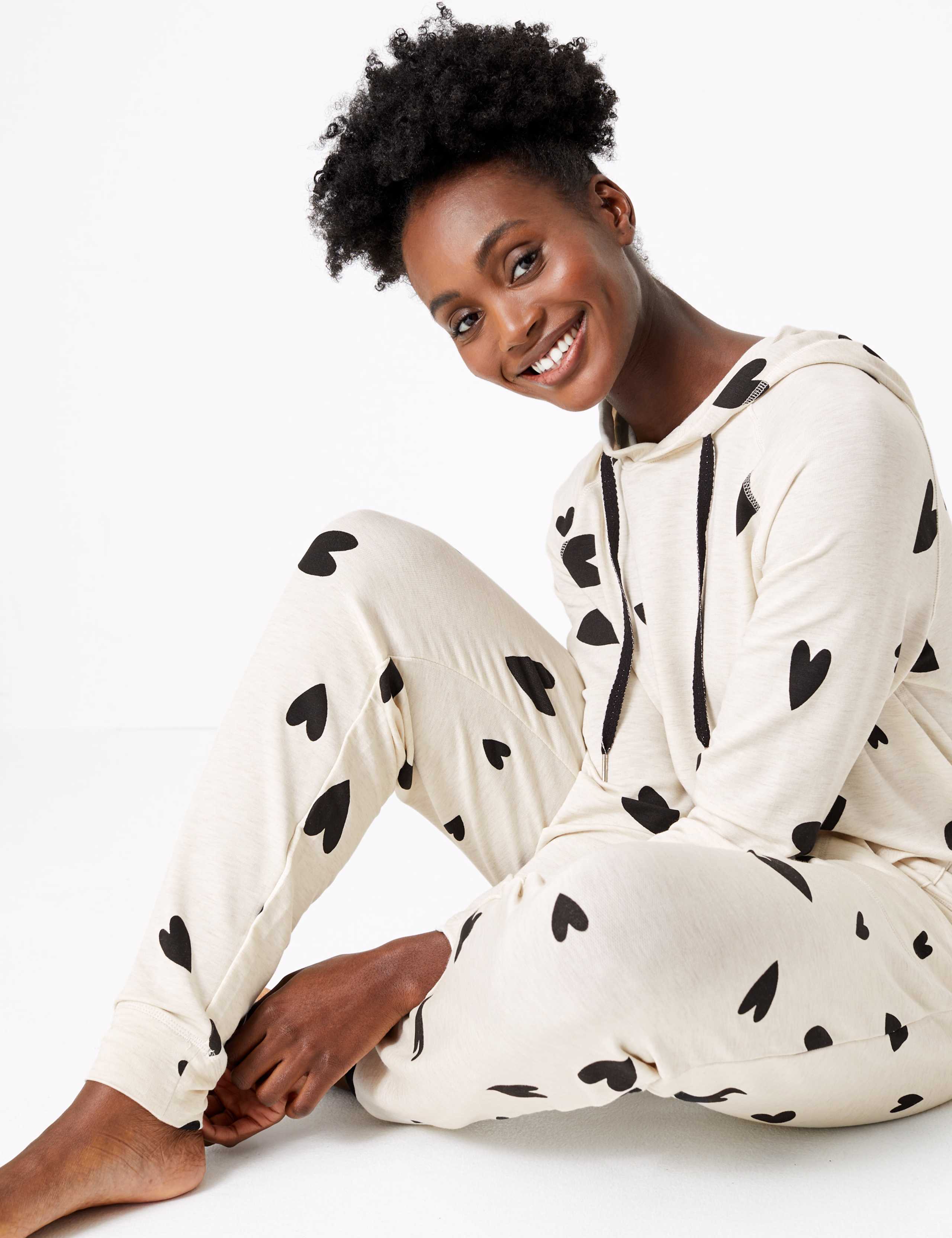 Flexifit™ Heart Print Hooded Lounge Top M&S Collection M&S IE