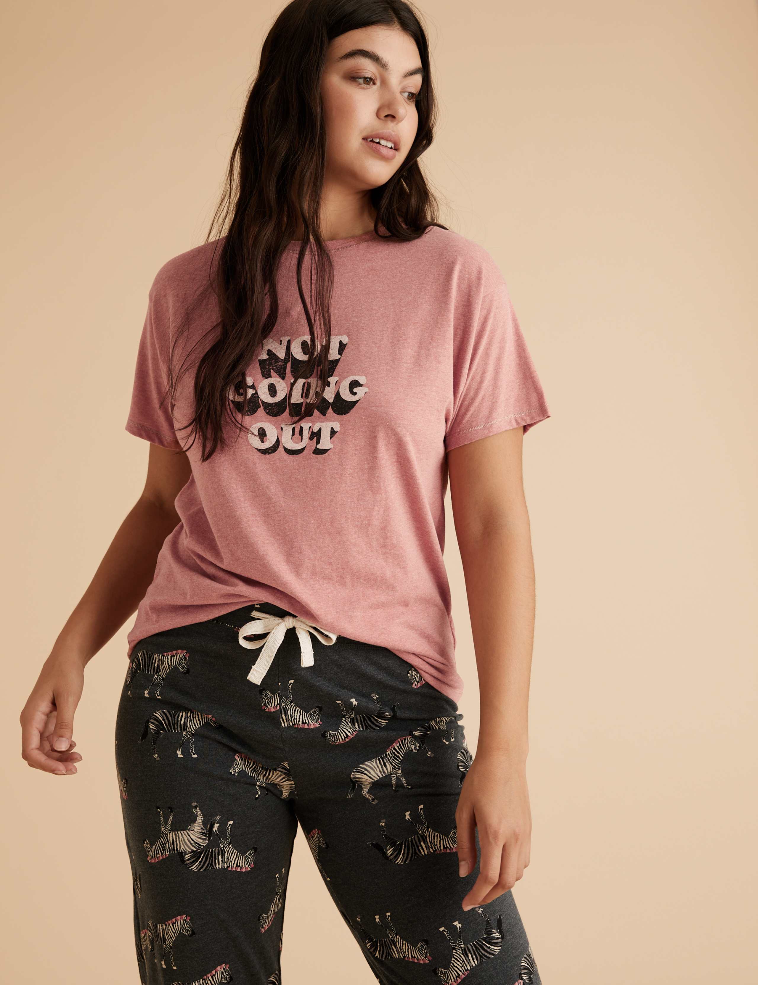 Cotton Not Going Out Slogan Pyjama Top 3 of 5