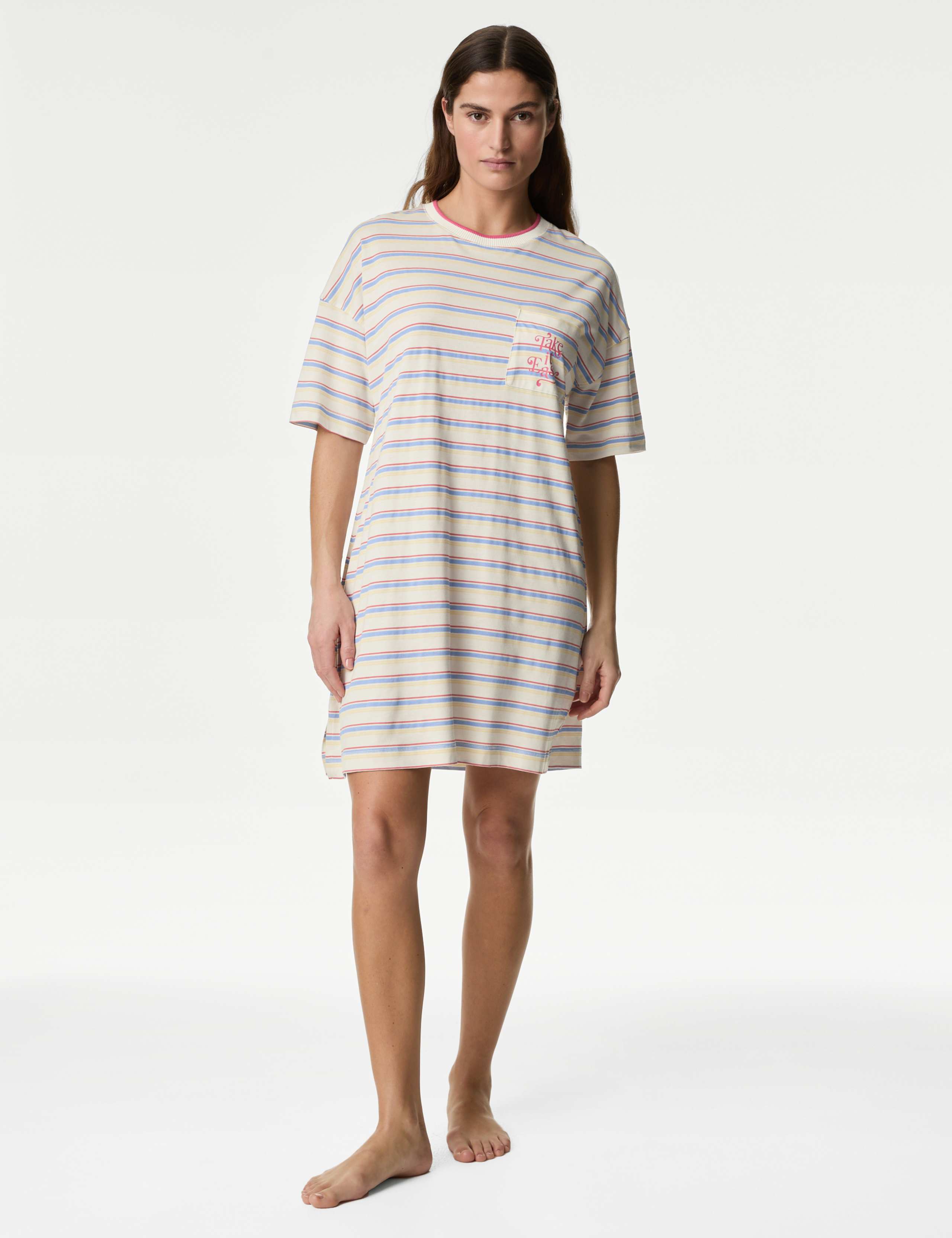 Cotton Modal Slogan Striped Nightdress 3 of 4