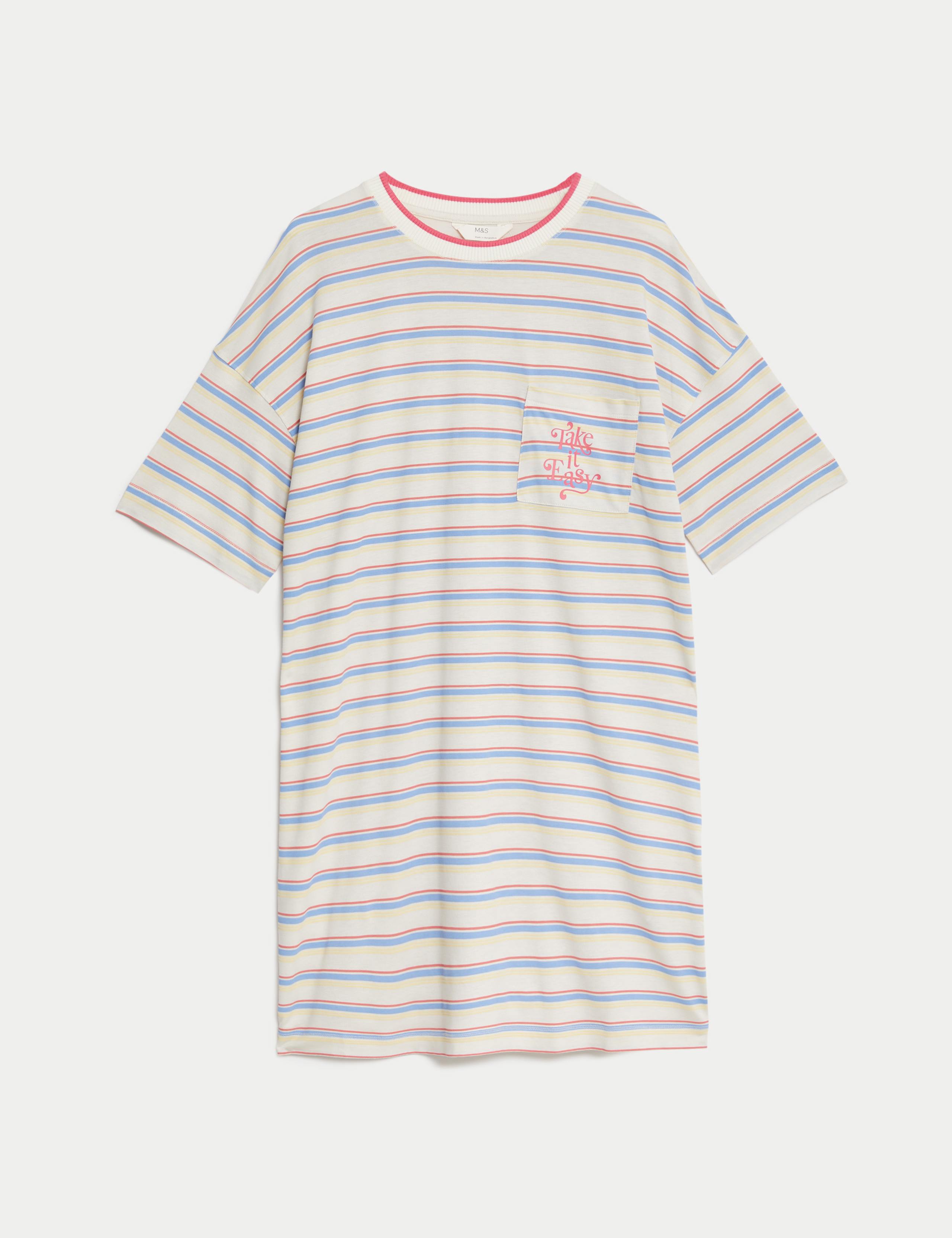 Cotton Modal Slogan Striped Nightdress 2 of 4