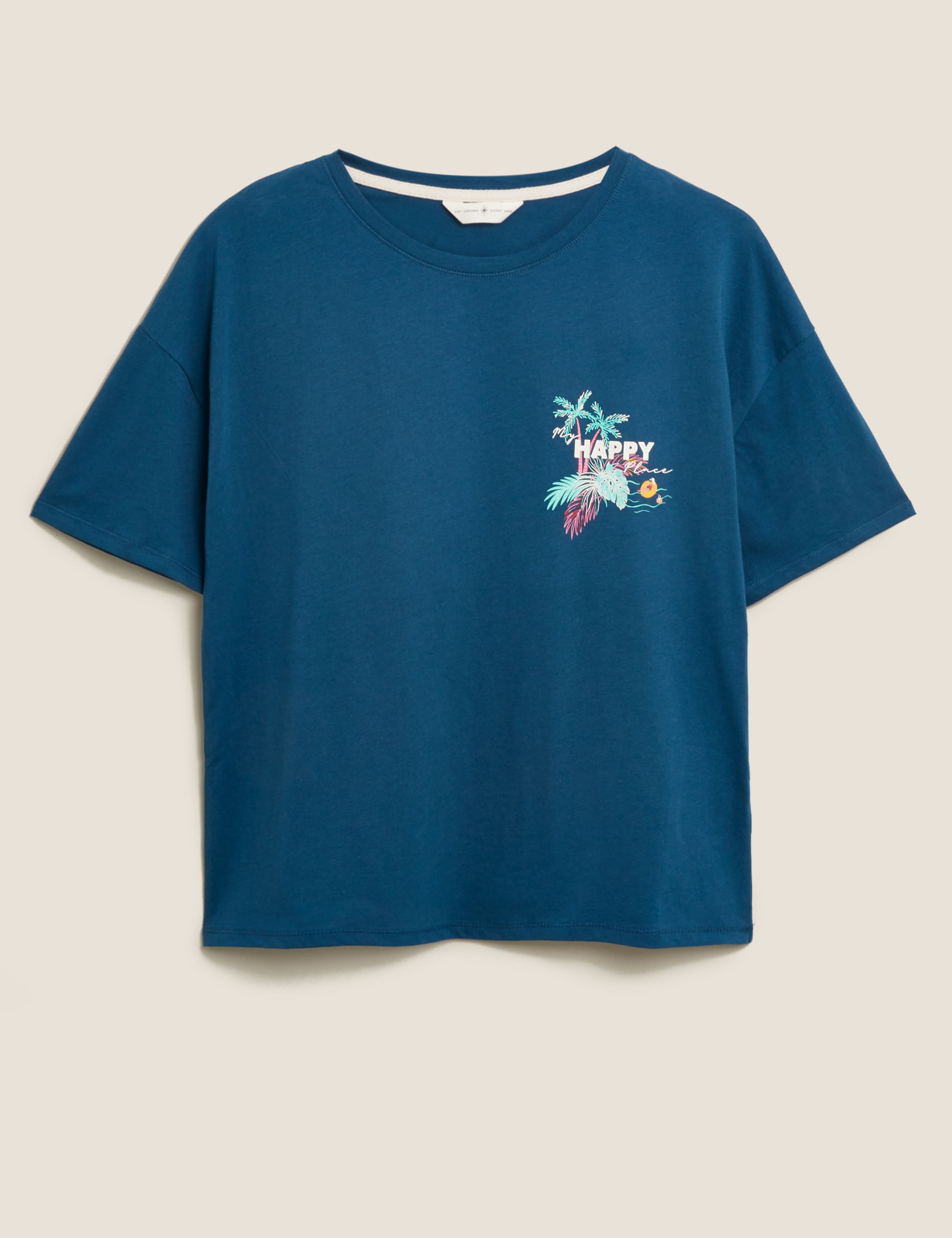 Cotton Happy Place Slogan Pyjama Tee 2 of 5