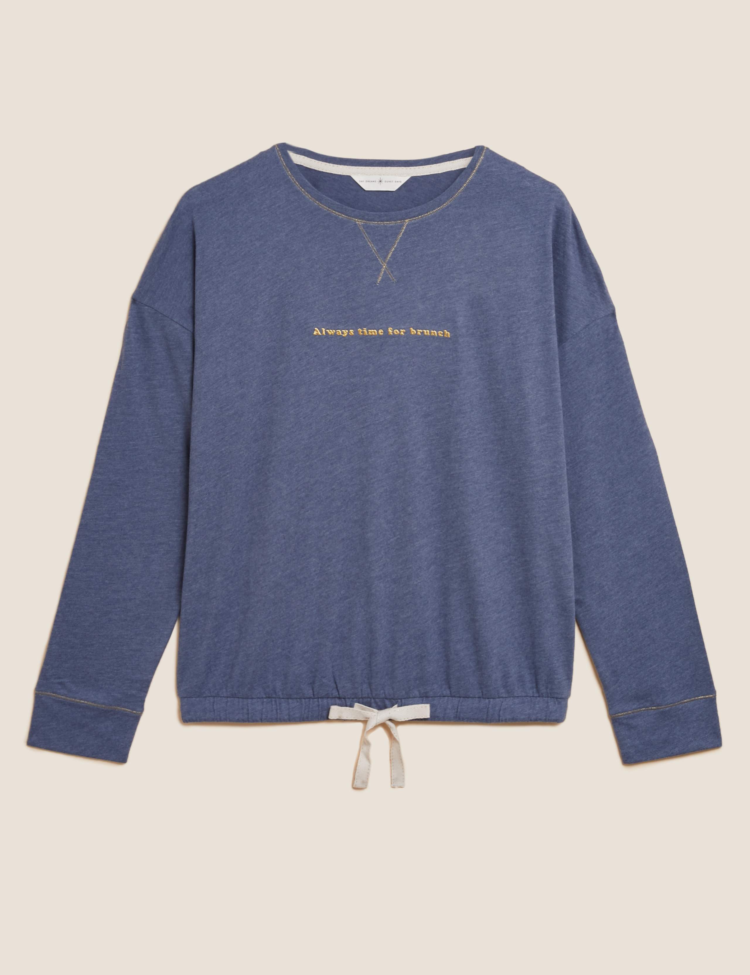 Cotton Brunch Slogan Pyjama Top 1 of 1