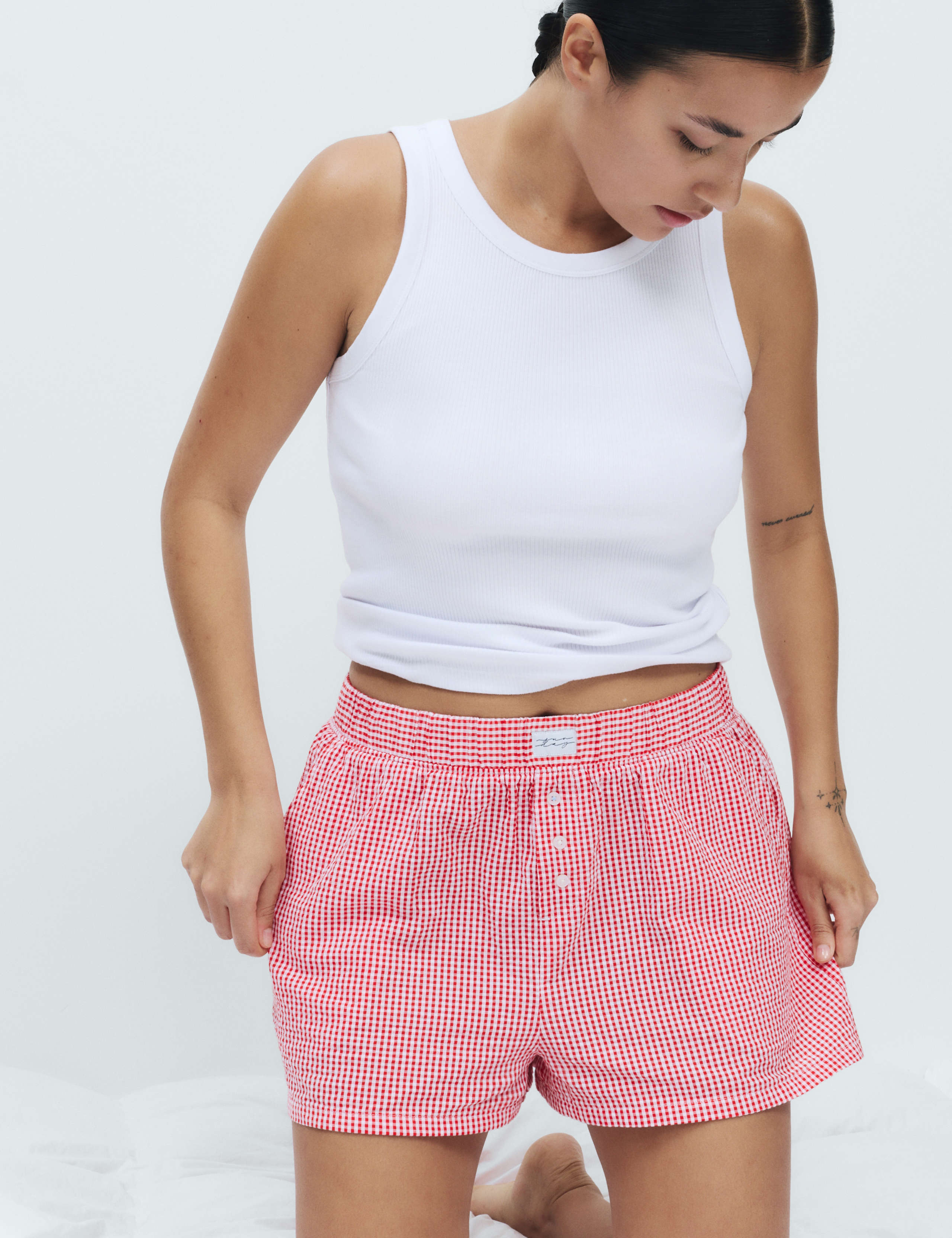 Pure Cotton Seersucker Gingham Pyjama Shorts 1 of 4