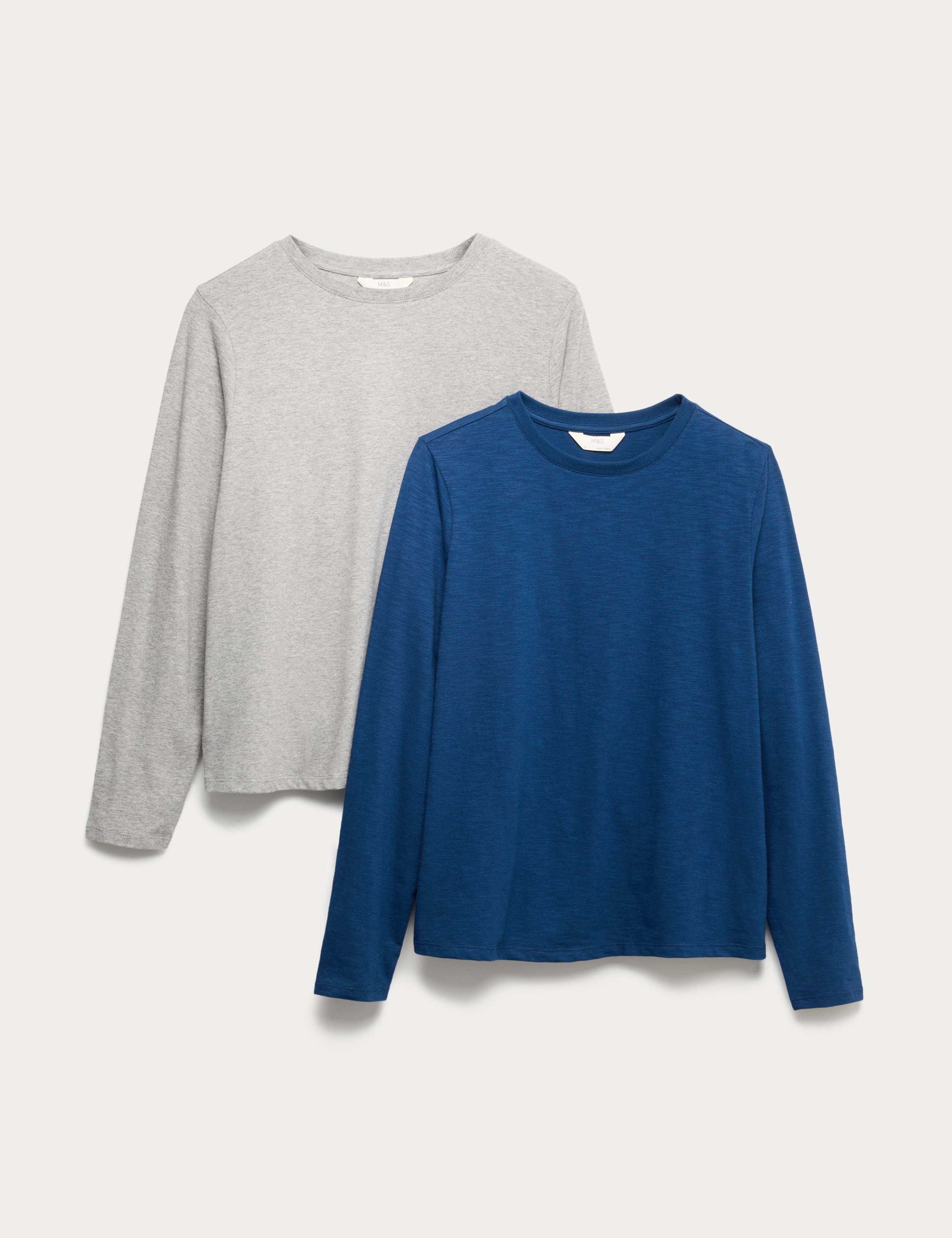 2pk Pure Cotton Slub Long Sleeve Pyjama Tops 2 of 4