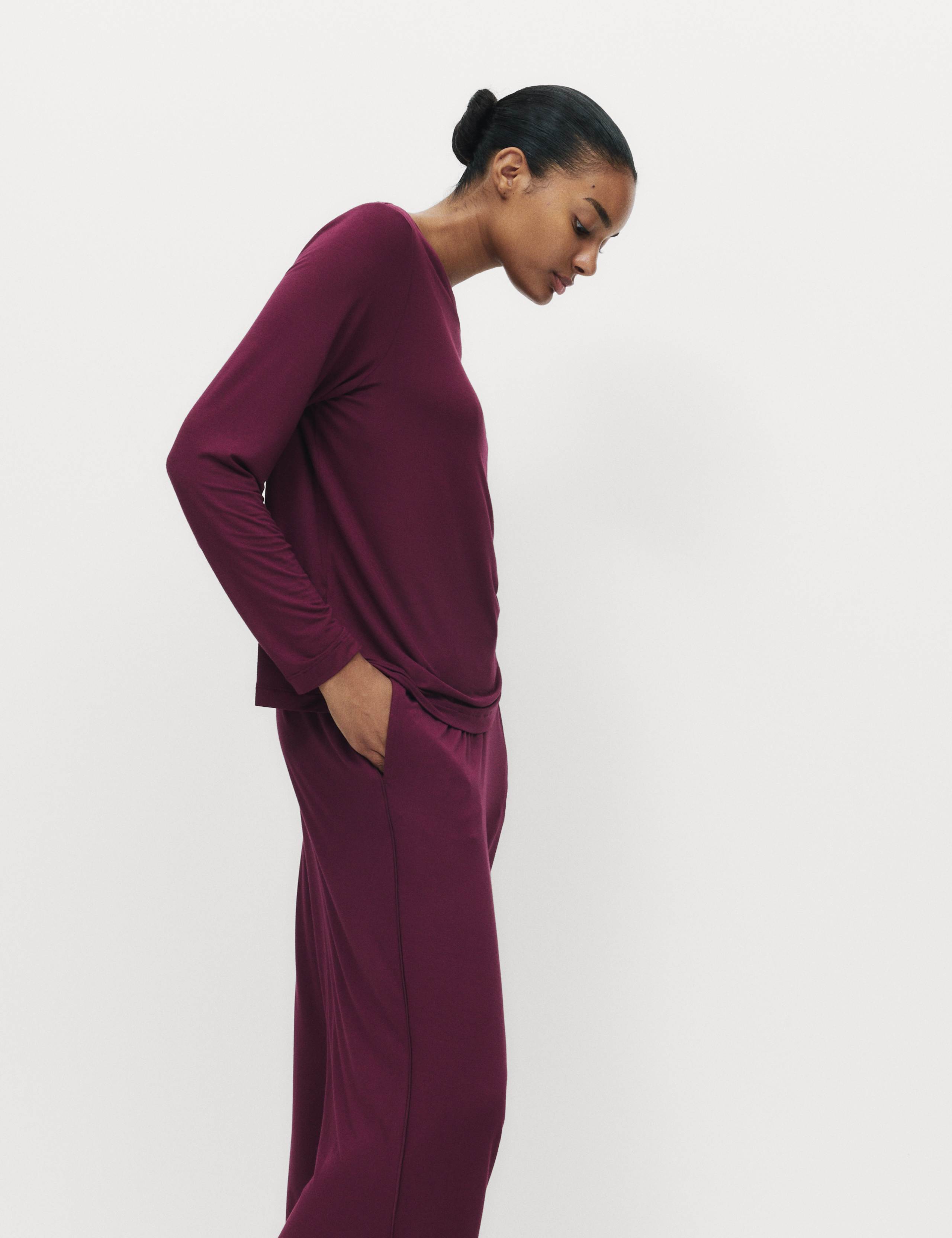 Satin Trim Long Sleeve Pyjama Top 1 of 4