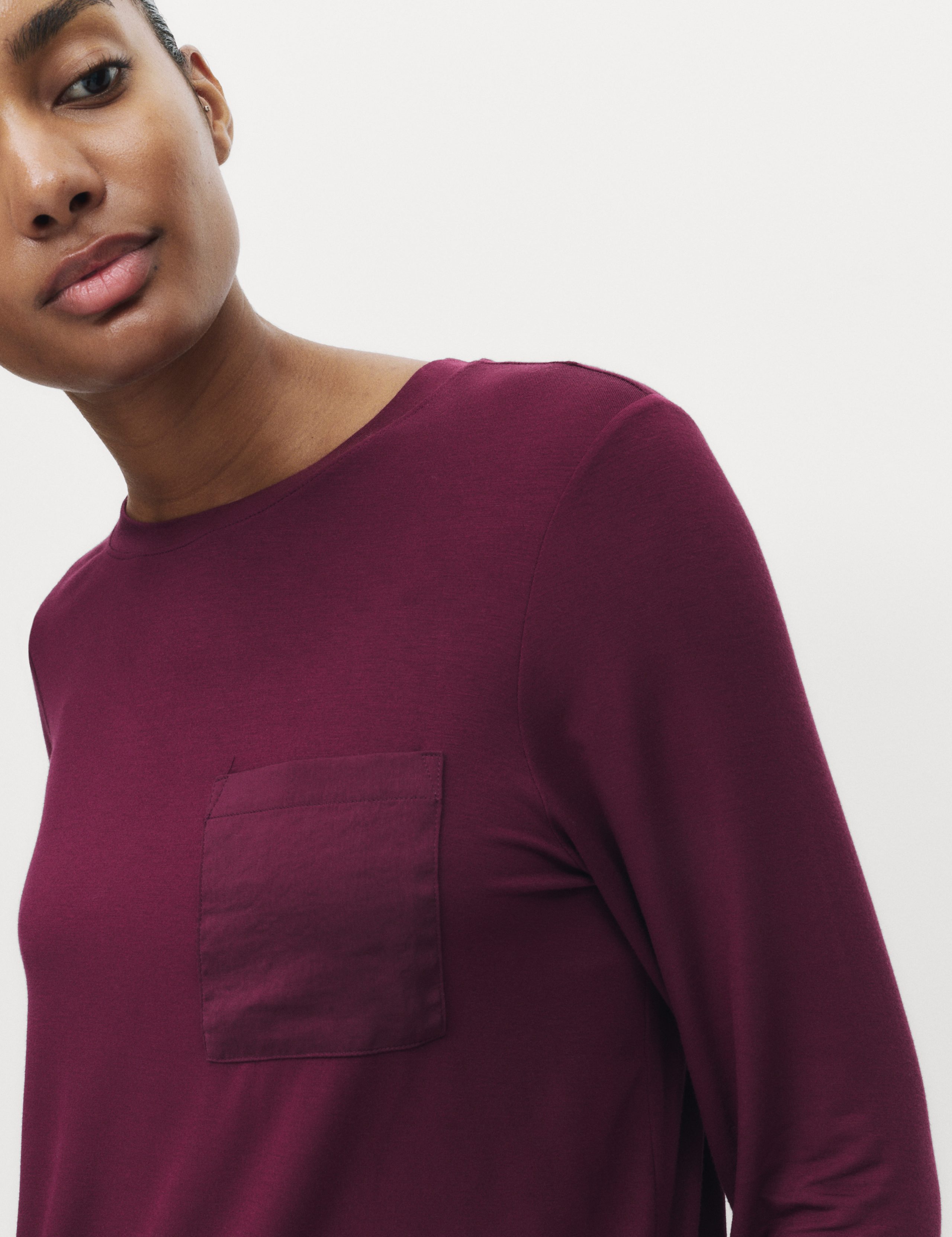 Satin Trim Long Sleeve Pyjama Top 3 of 4