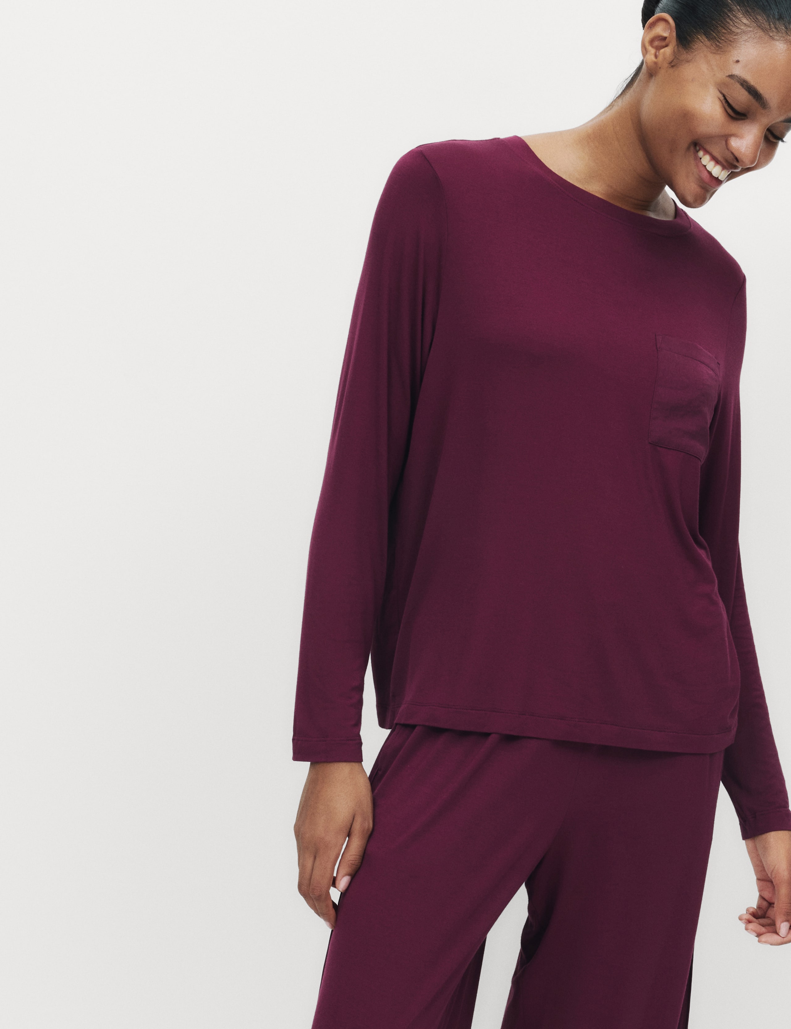 Satin Trim Long Sleeve Pyjama Top 4 of 4