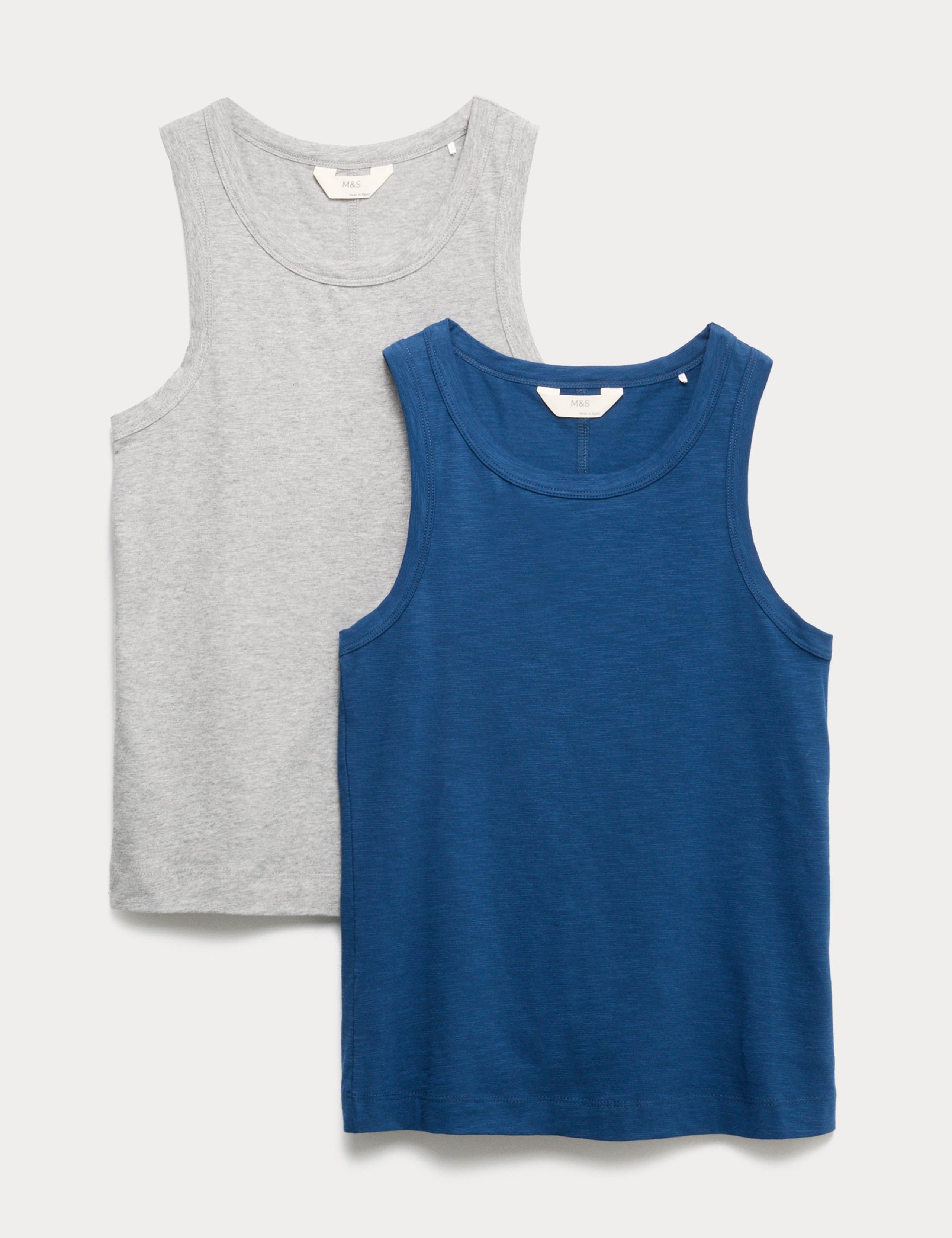 2pk Cotton Rich Pyjama Vest Tops 1 of 4