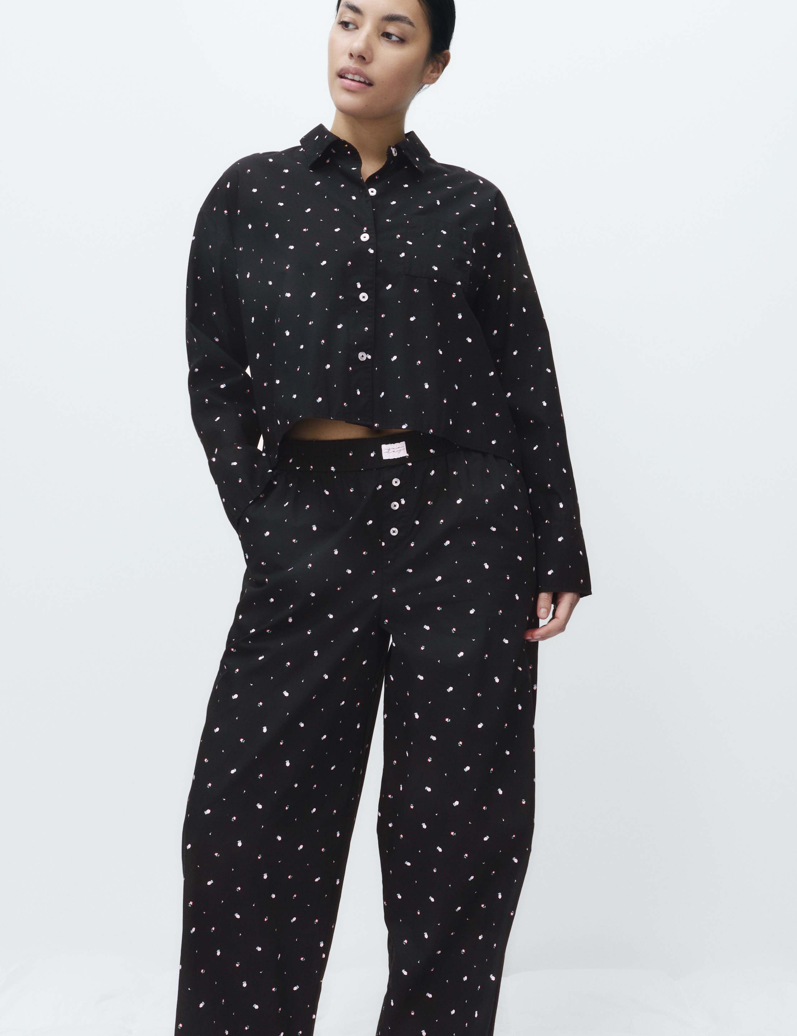 Pure Cotton Floral Cropped Lounge Shirt 1 of 5