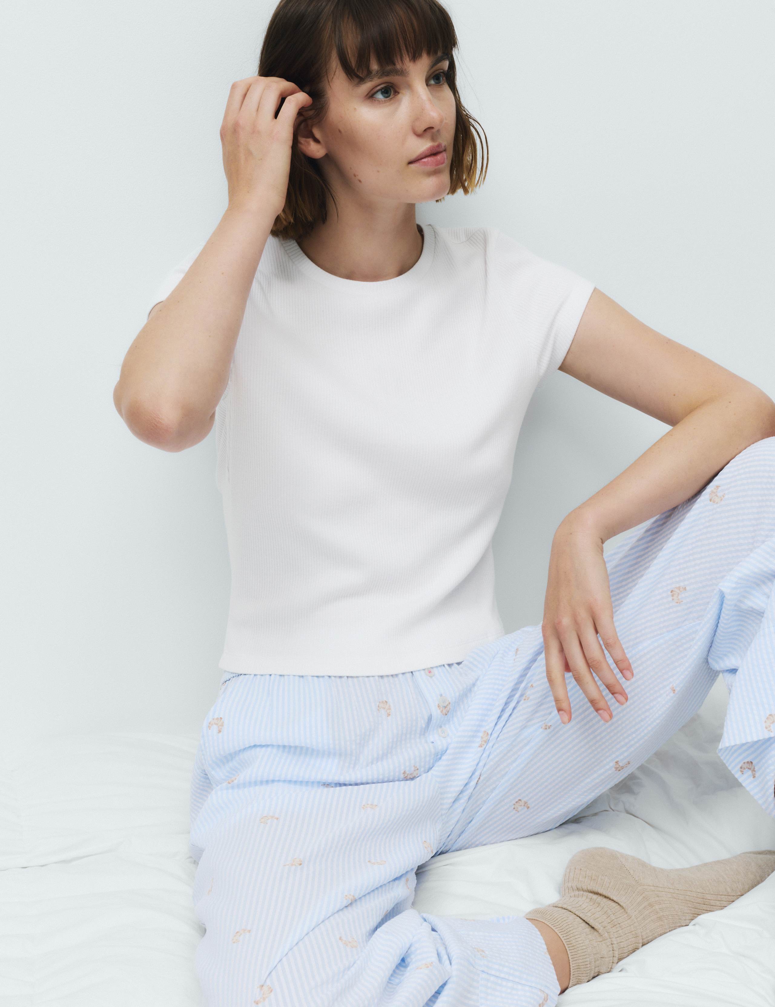 Cotton Modal Ribbed Pyjama T-Shirt 4 of 4