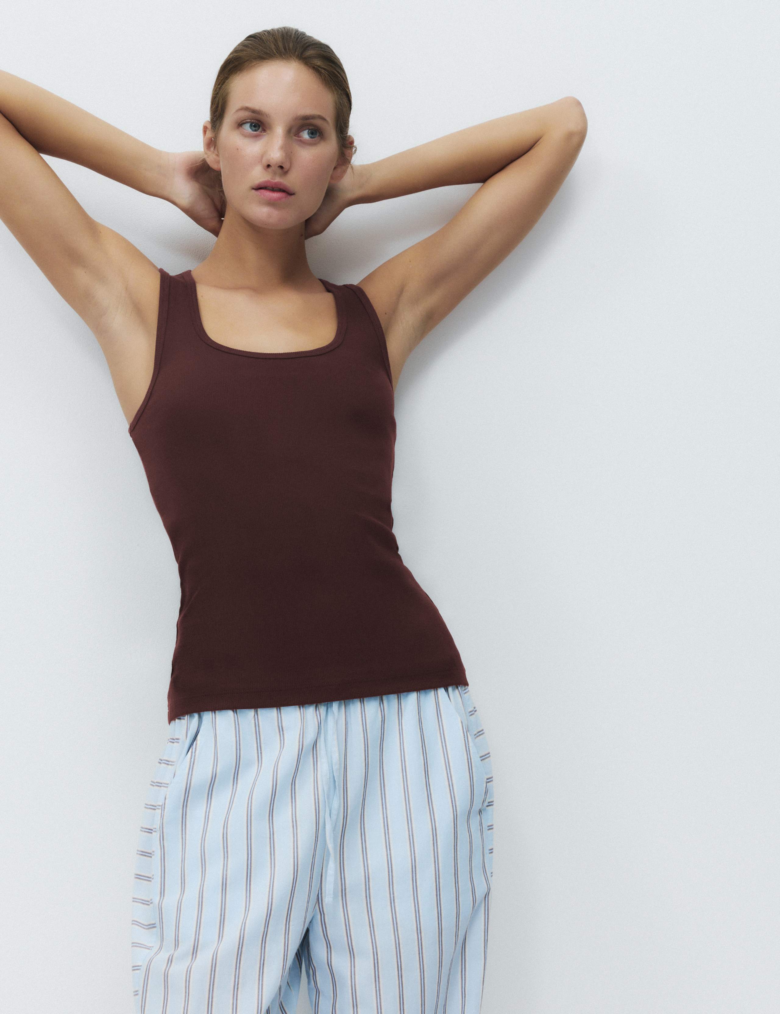 Cotton Rich Ribbed Pyjama Vest Top 4 of 5