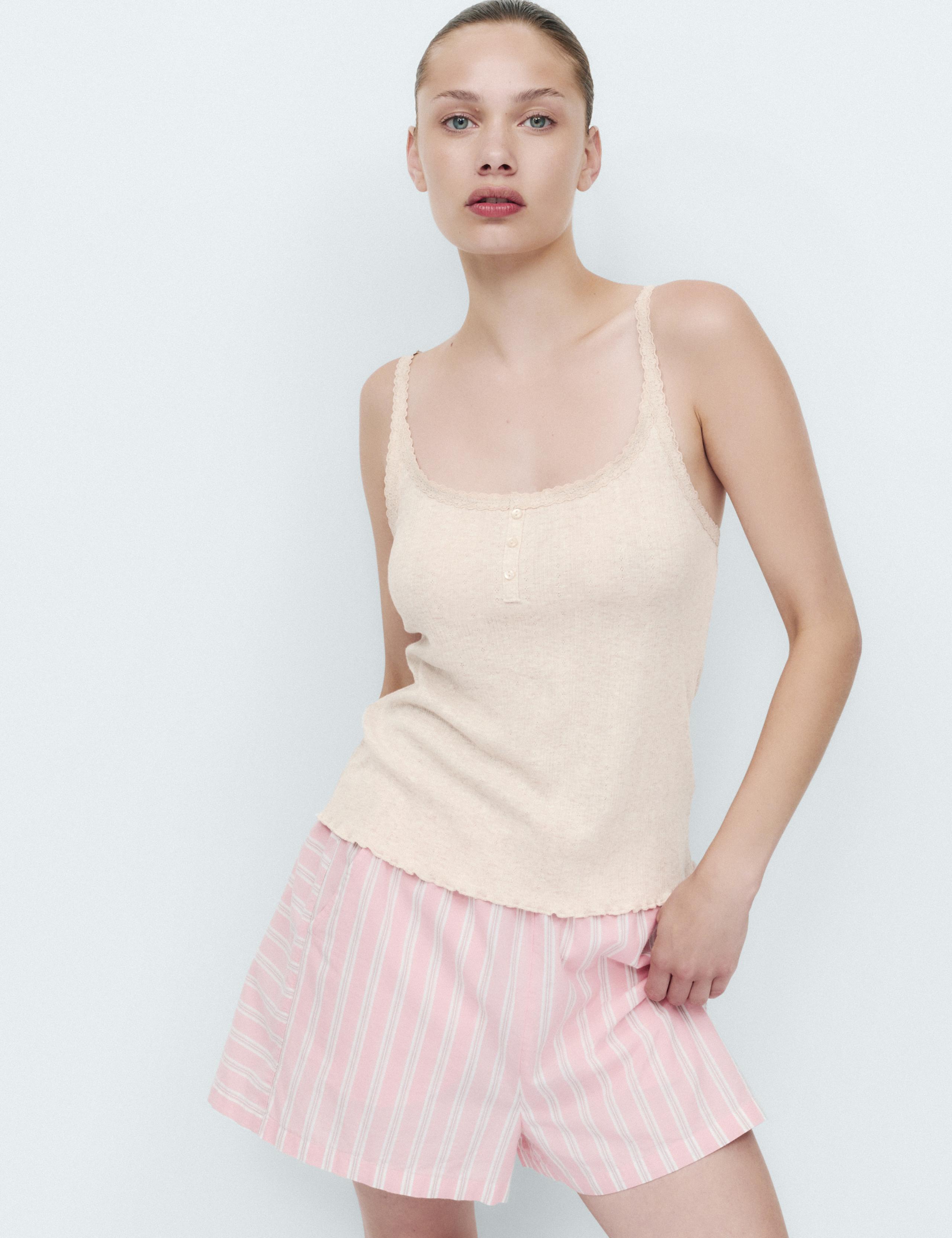 Cotton Blend Pointelle Lace Trim Cami Top 3 of 4