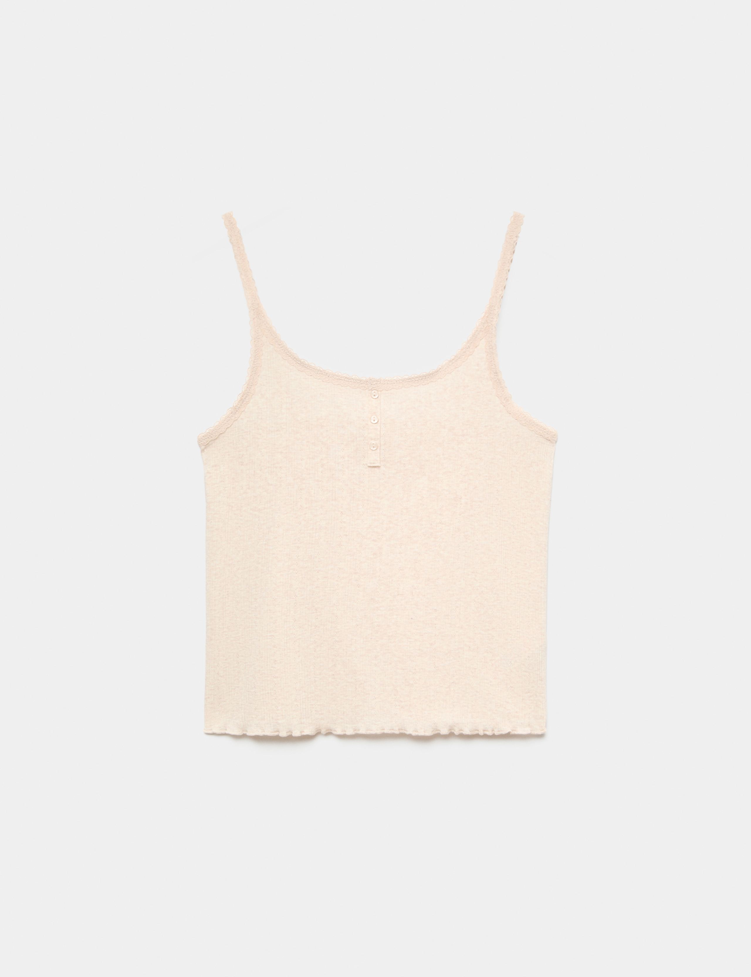 Cotton Blend Pointelle Lace Trim Cami Top 2 of 4