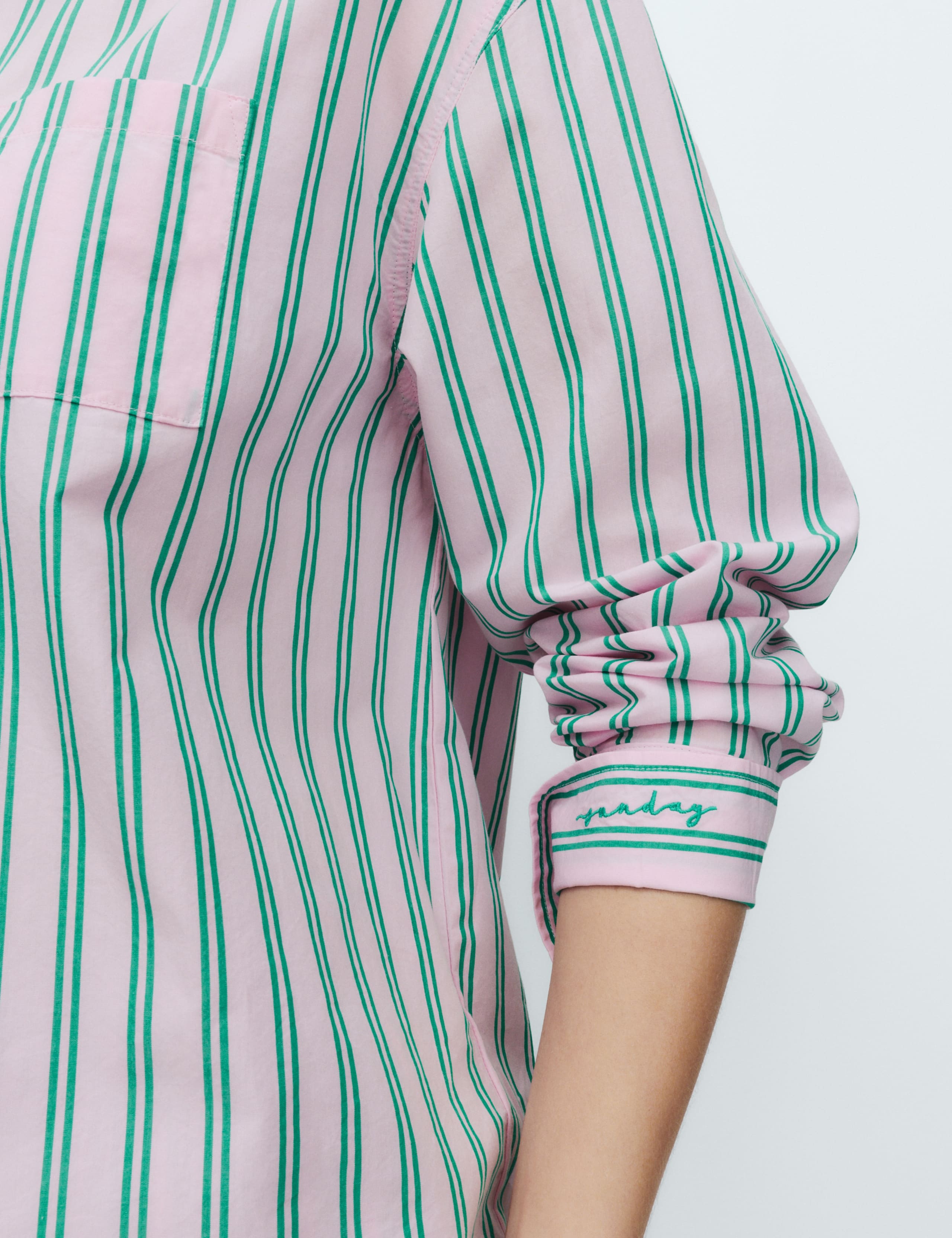Pure Cotton Poplin Striped Pyjama Shirt 3 of 5