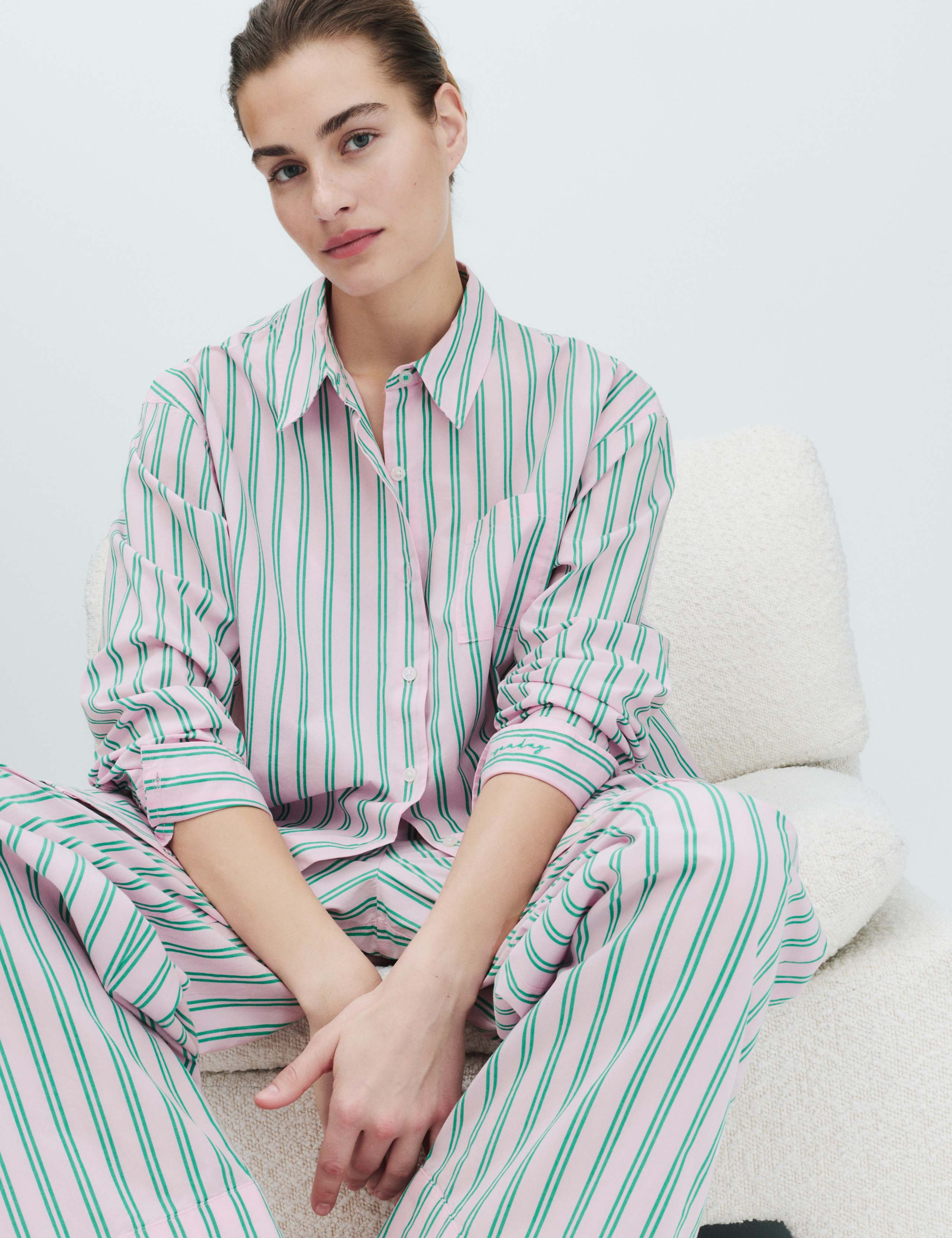 Pure Cotton Poplin Striped Pyjama Shirt 5 of 5